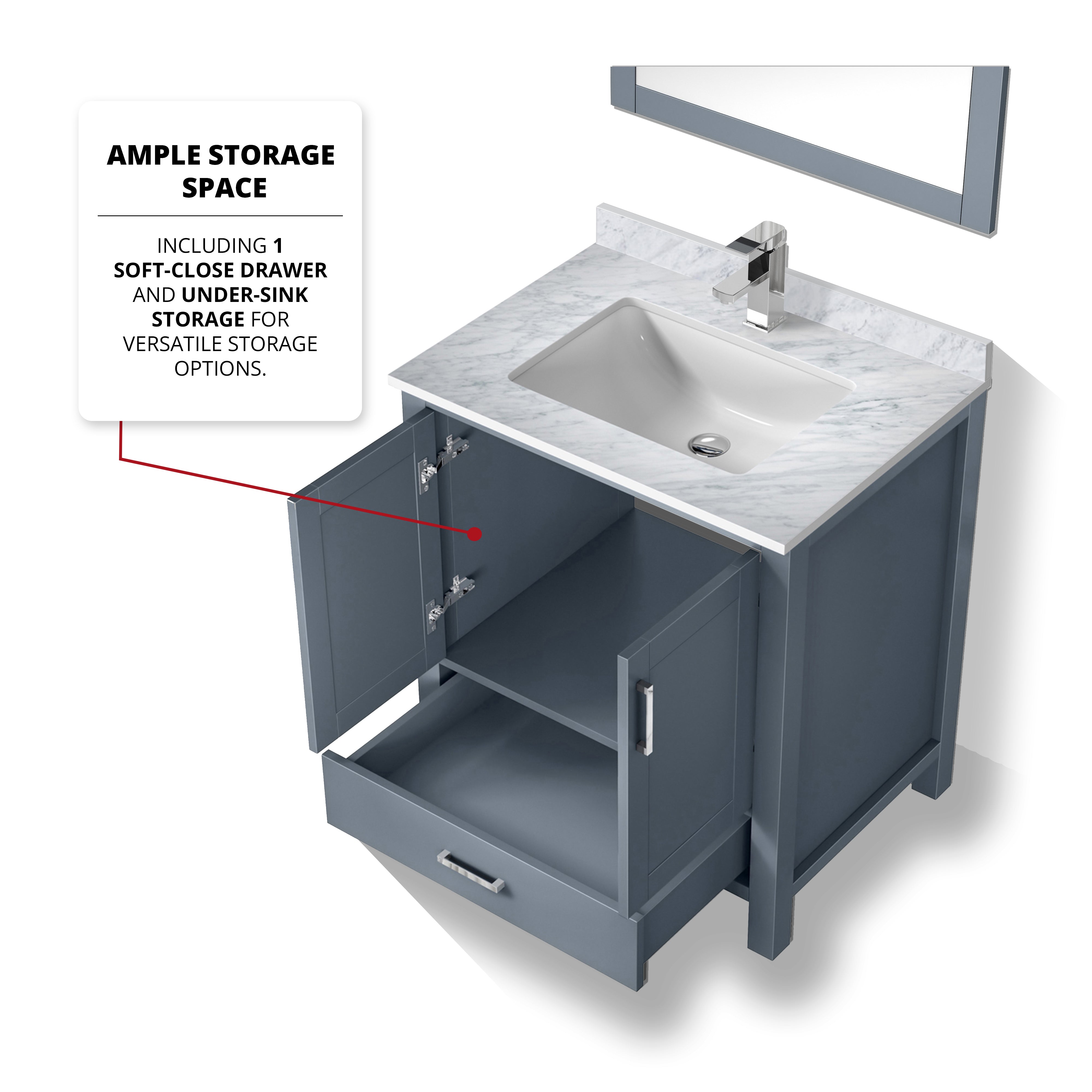 Lexora Jacques 30" Dark Grey Bathroom Vanity – Modern Solid Wood Freestanding Cabinet