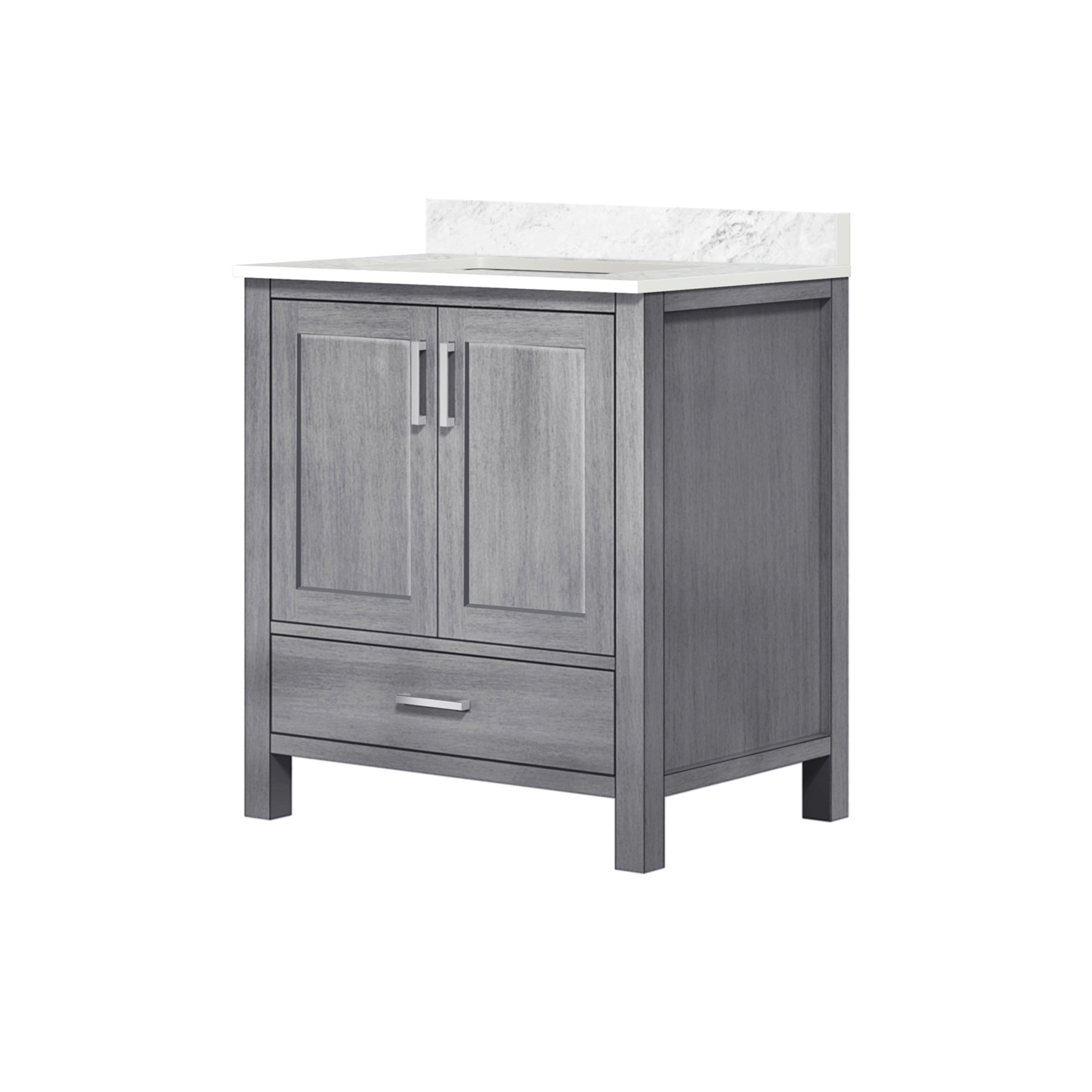 Lexora Jacques 30" Distressed Grey Bathroom Vanity – Solid Wood, Mid-Century Freestanding Storage Cabinet