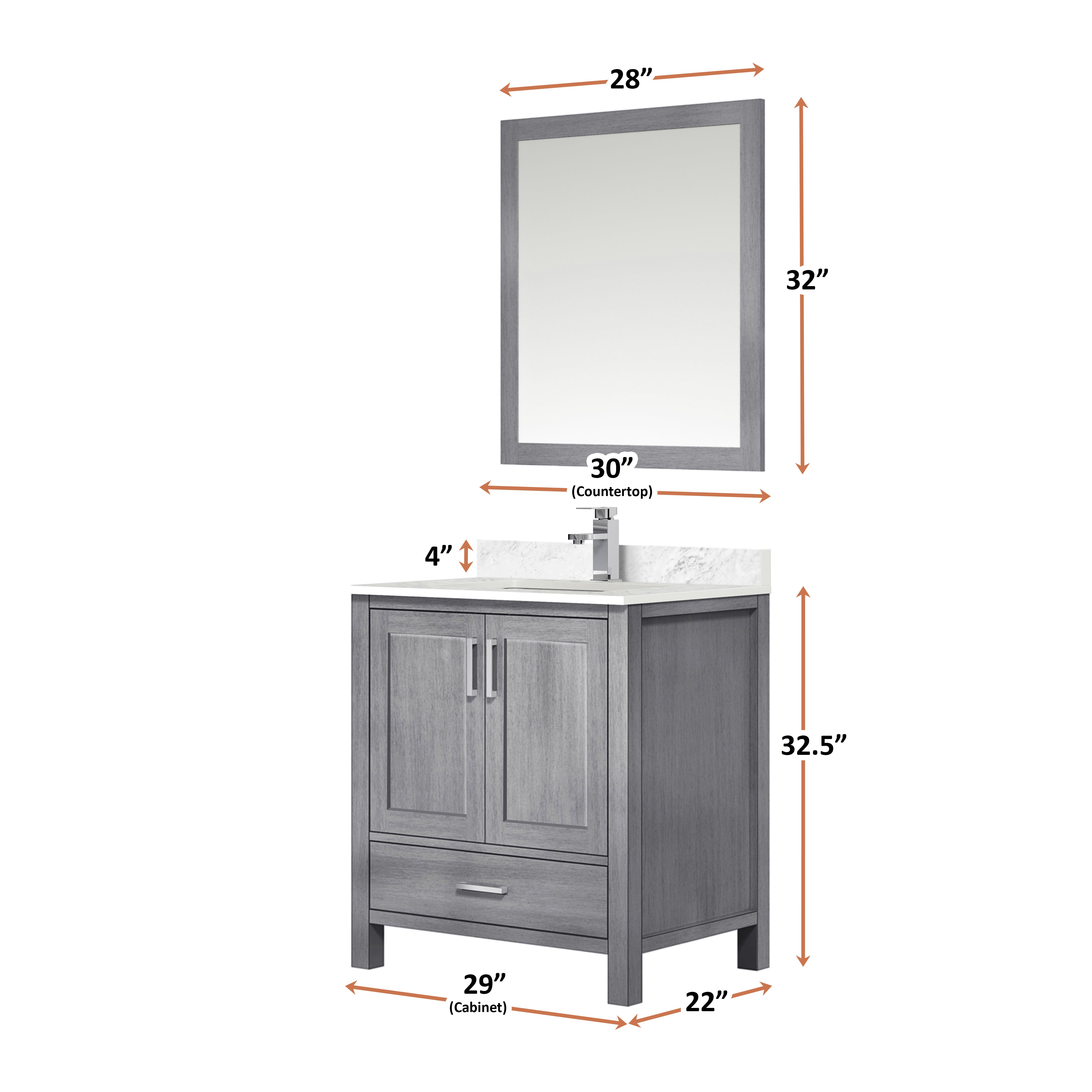 Lexora Jacques 30" Distressed Grey Bathroom Vanity – Solid Wood, Mid-Century Freestanding Storage Cabinet