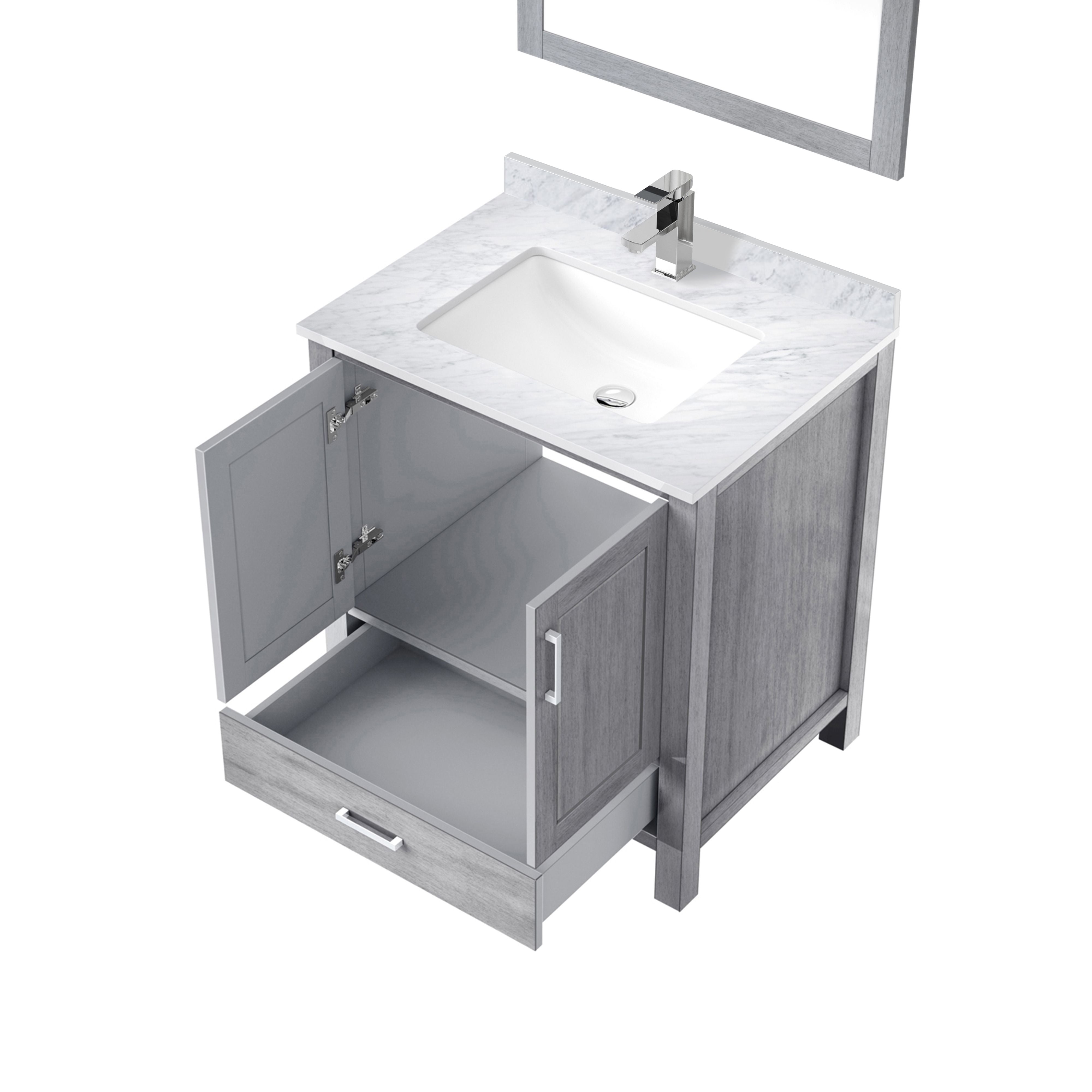 Lexora Jacques 30" Distressed Grey Bathroom Vanity – Solid Wood, Mid-Century Freestanding Storage Cabinet