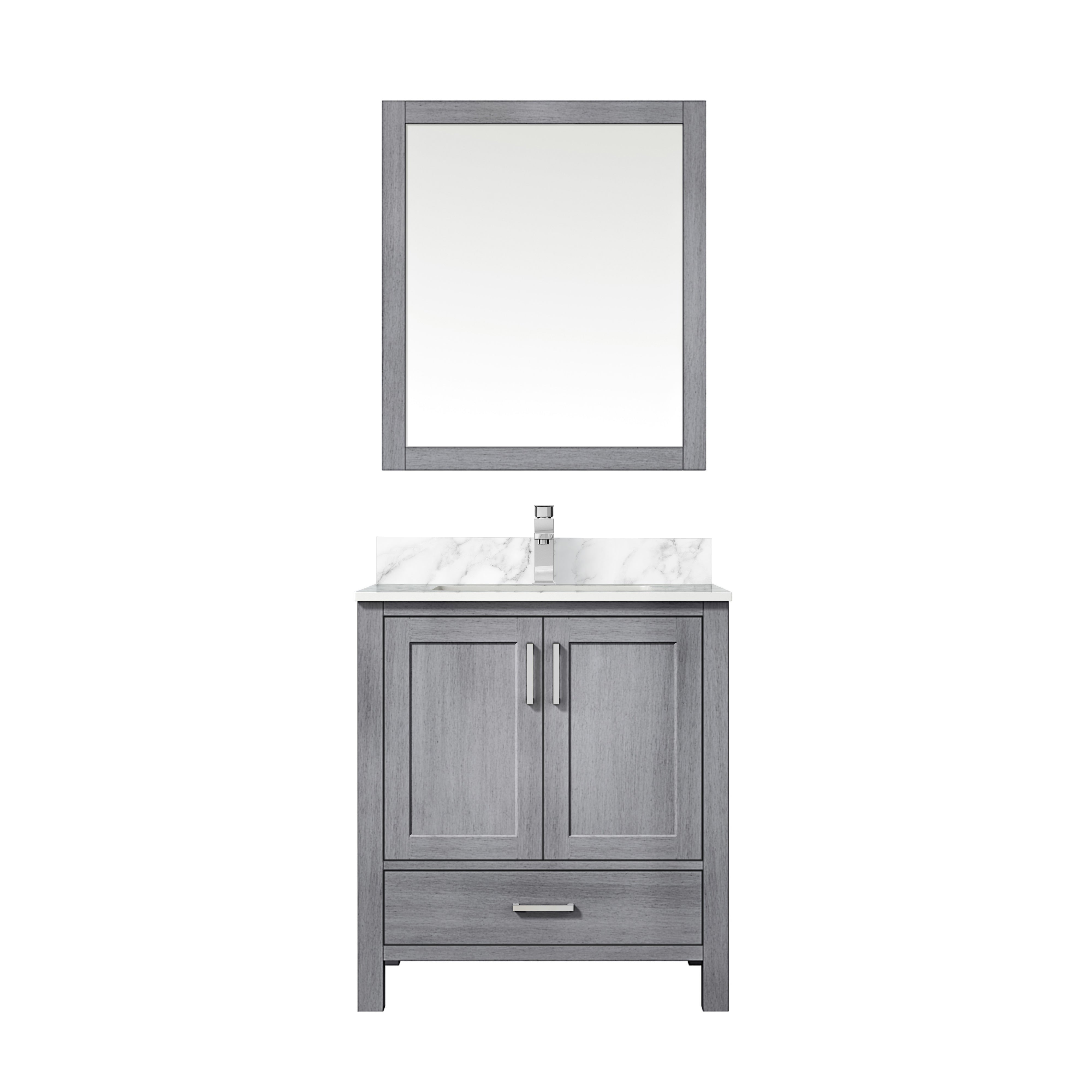 Lexora Jacques 30" Distressed Grey Bathroom Vanity – Solid Wood, Mid-Century Freestanding Storage Cabinet