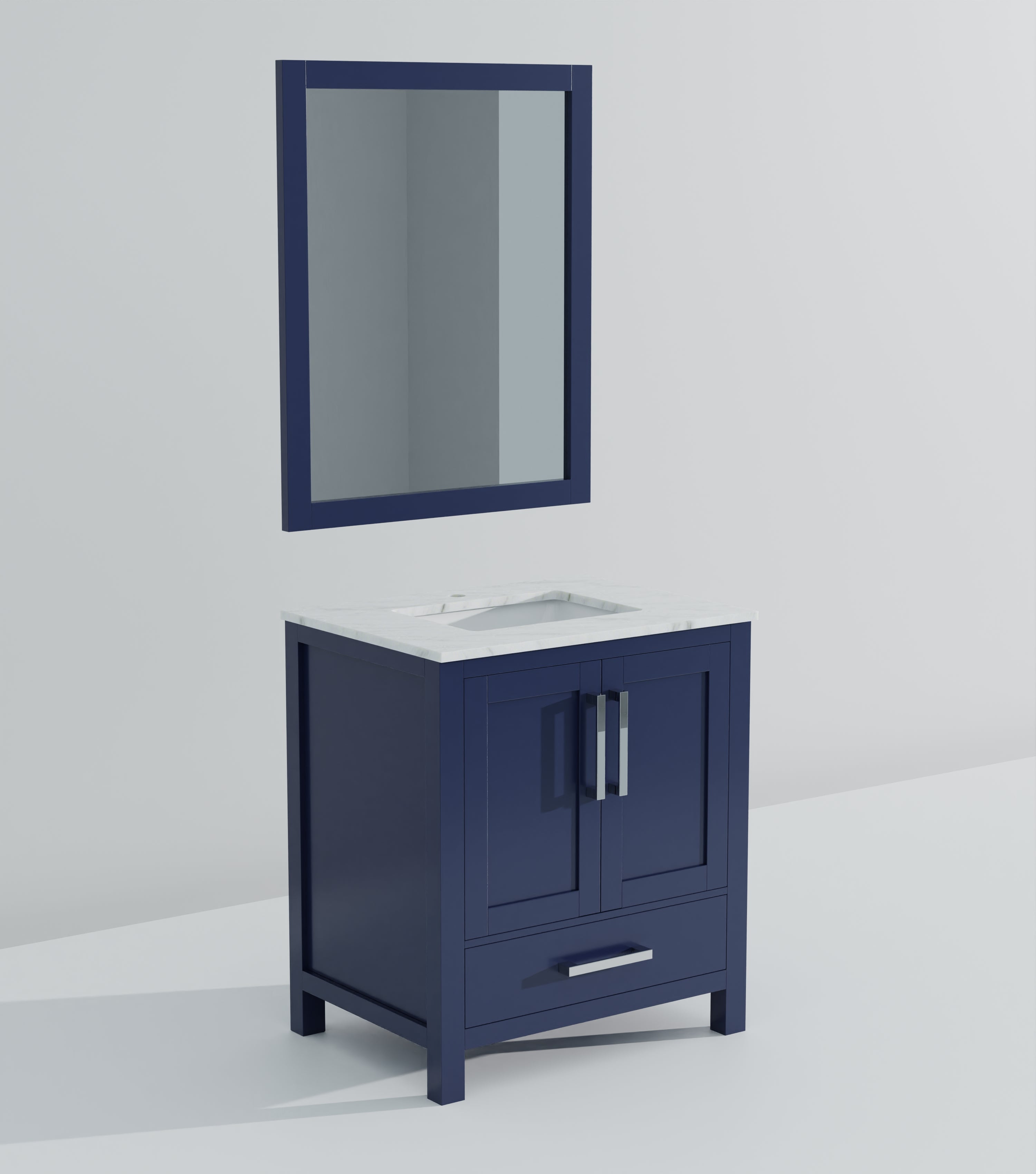 Lexora Jacques 30" Navy Blue Bathroom Vanity | Solid Wood Cabinet
