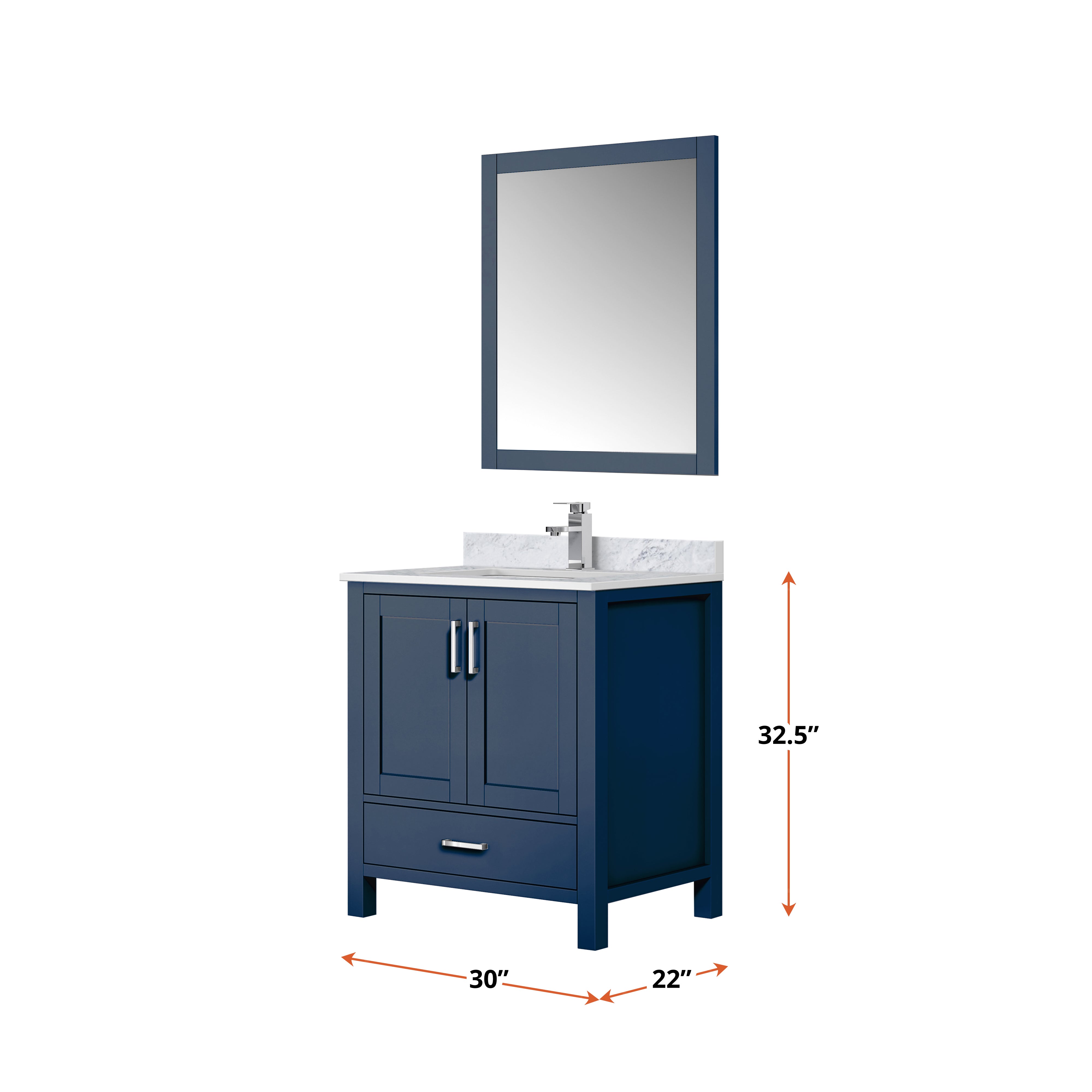 Lexora Jacques 30" Navy Blue Bathroom Vanity | Solid Wood Cabinet