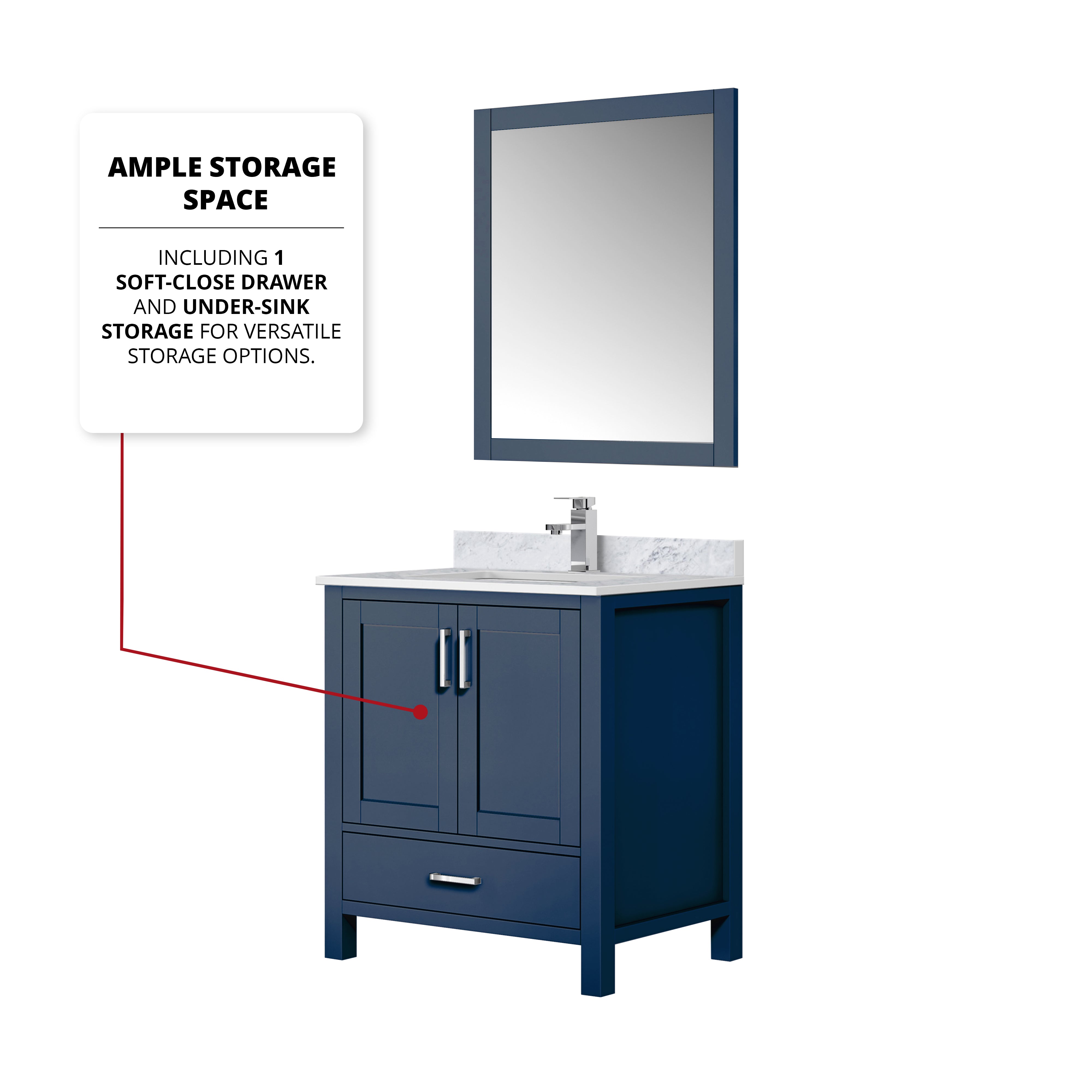 Lexora Jacques 30" Navy Blue Bathroom Vanity | Solid Wood Cabinet