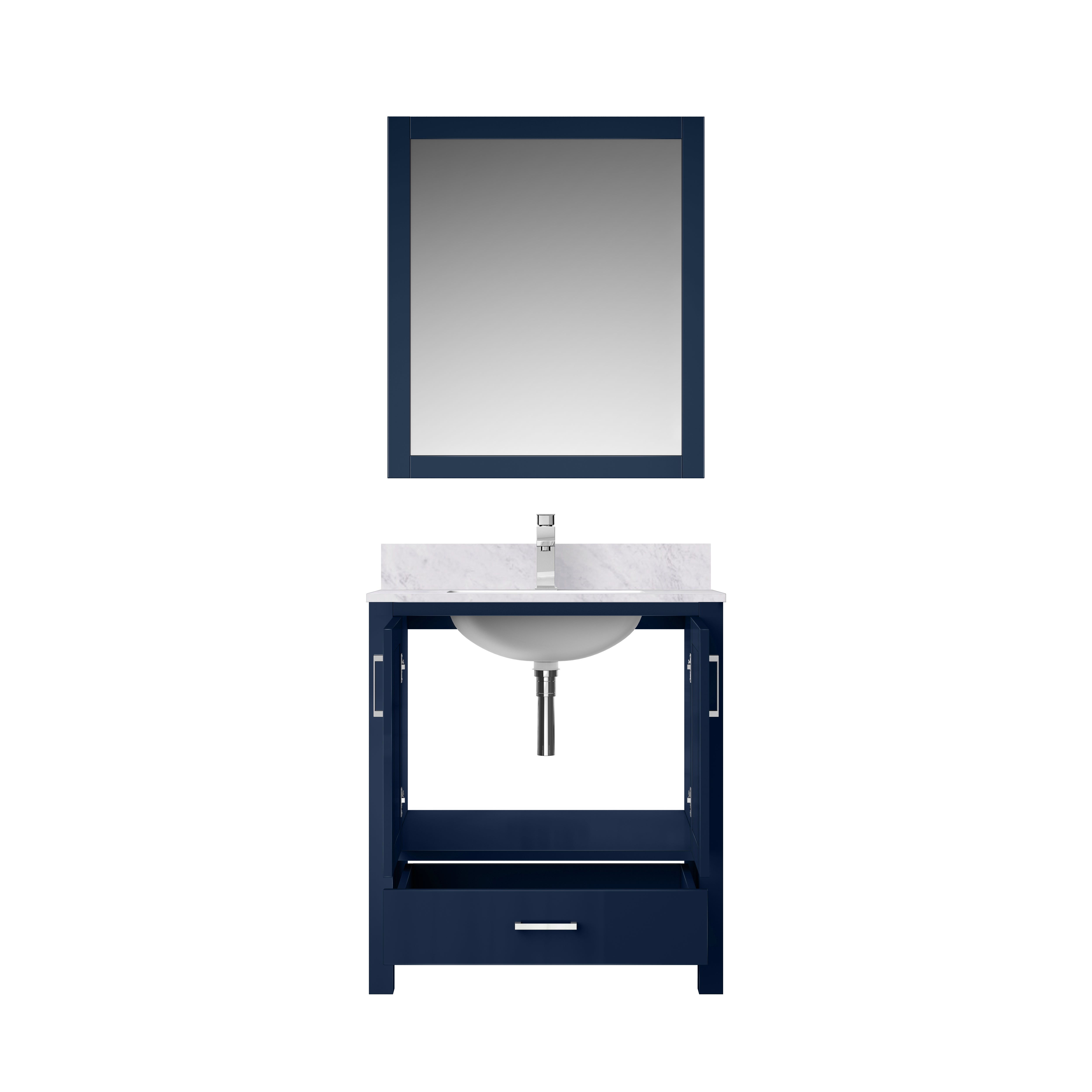 Lexora Jacques 30" Navy Blue Bathroom Vanity | Solid Wood Cabinet