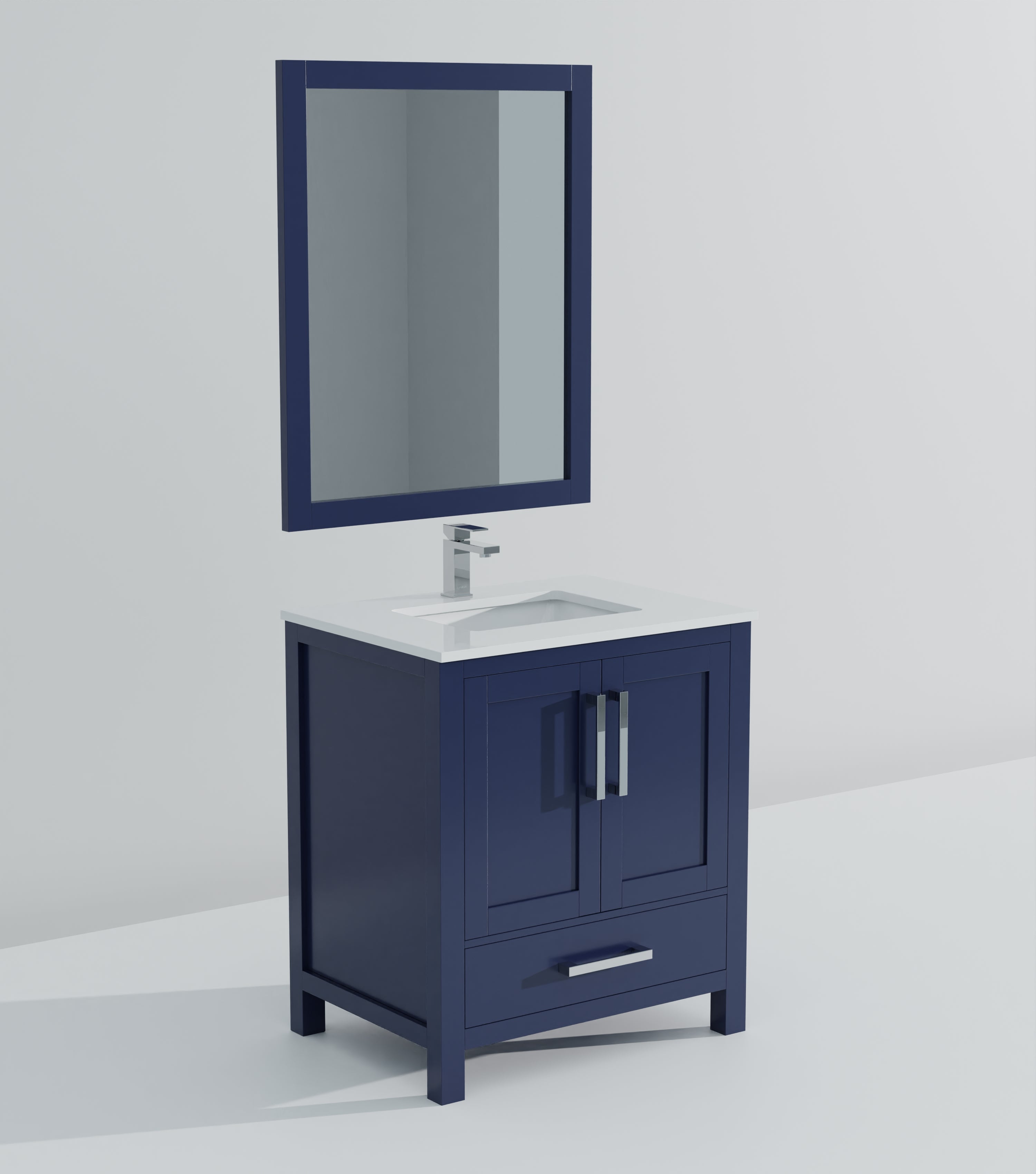 Lexora Jacques 30" Navy Blue Bathroom Vanity | Solid Wood Cabinet