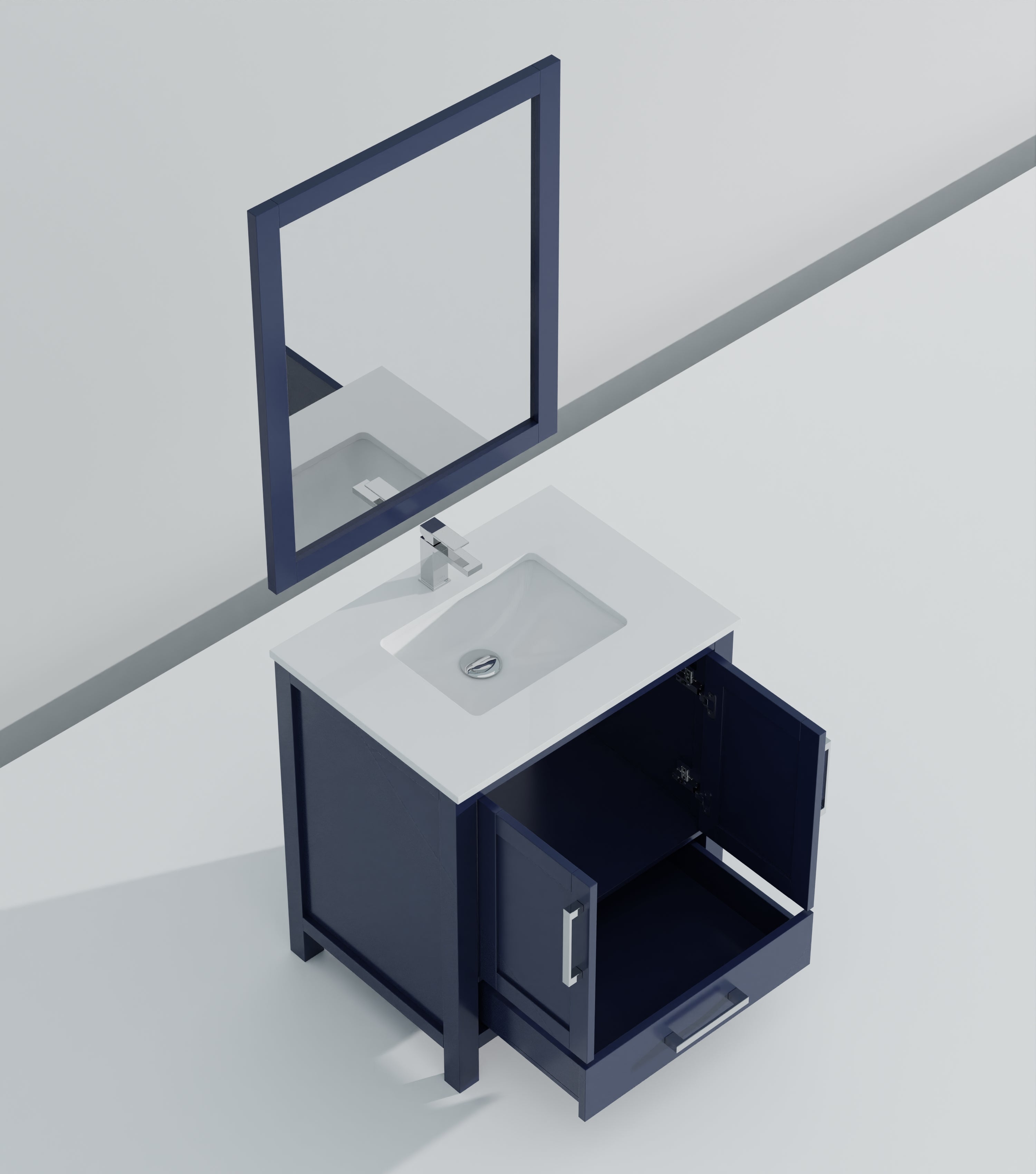 Lexora Jacques 30" Navy Blue Bathroom Vanity | Solid Wood Cabinet