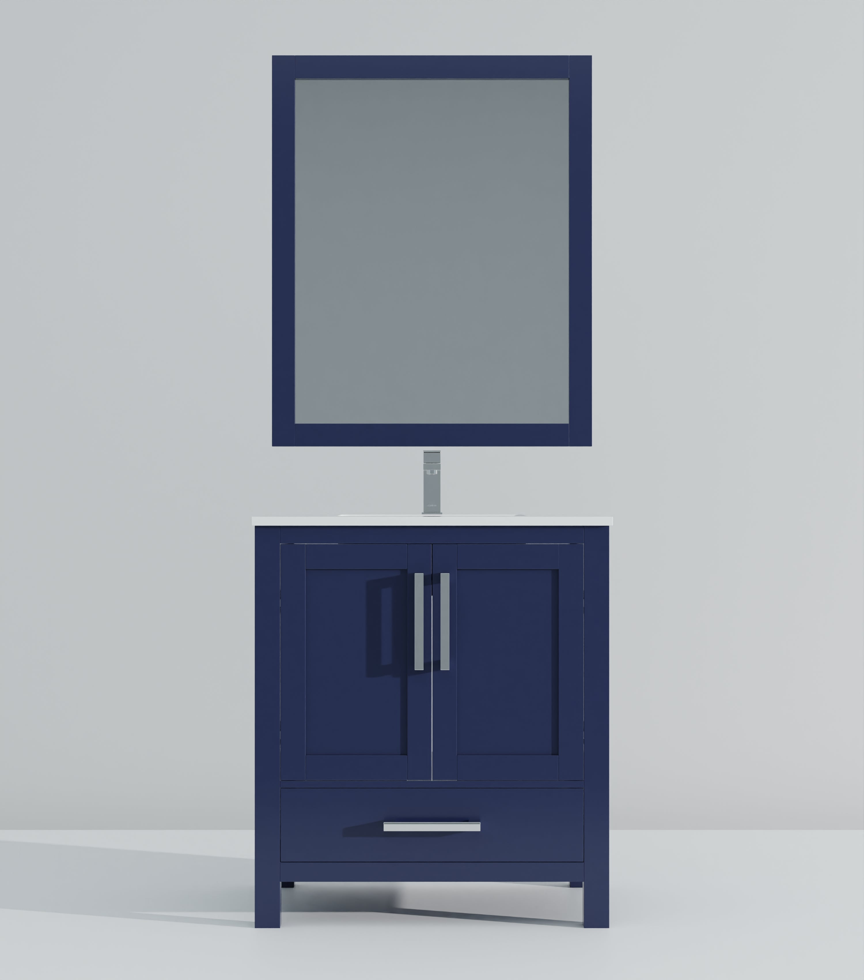 Lexora Jacques 30" Navy Blue Bathroom Vanity | Solid Wood Cabinet