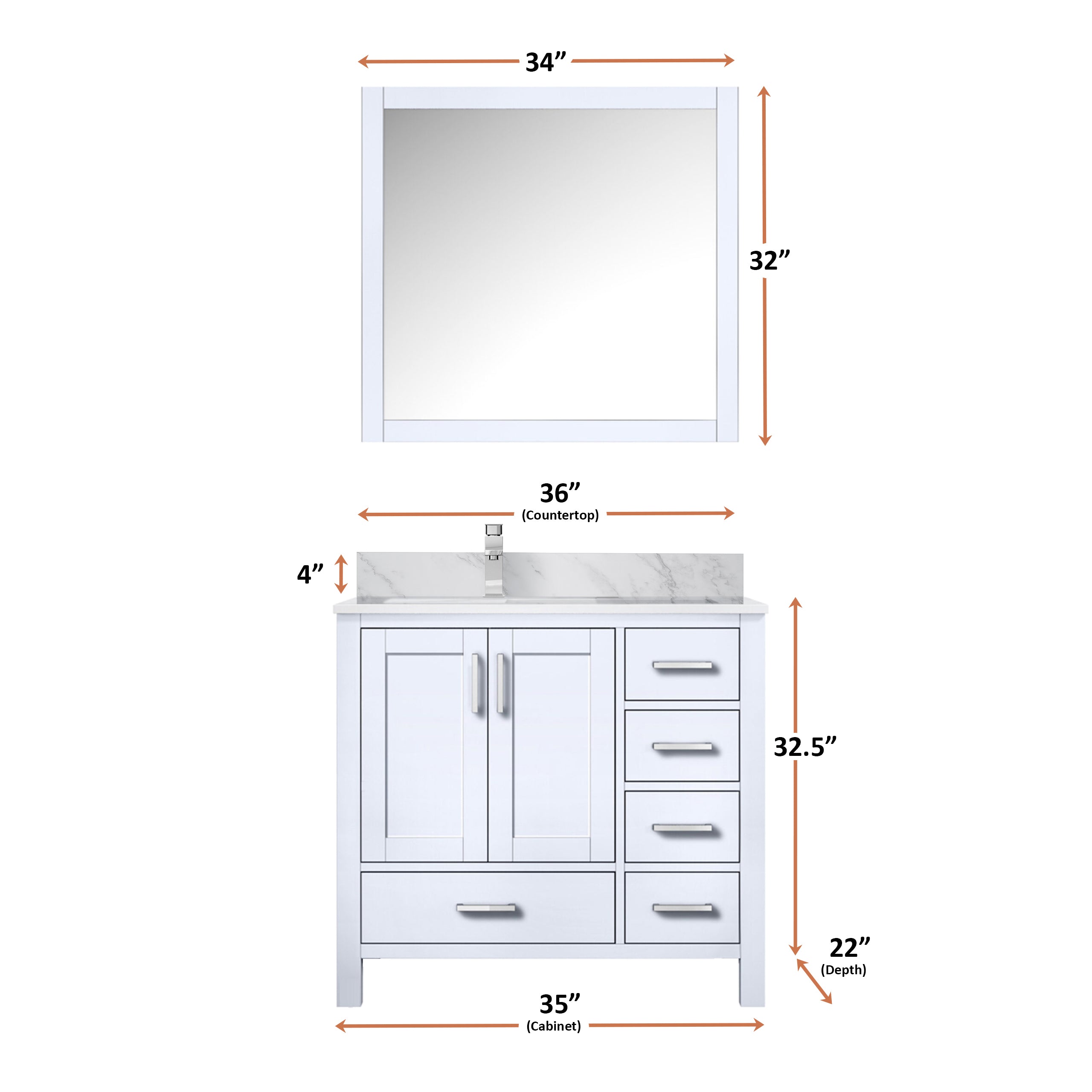 Jacques 36 in. W x 22 in. D Left Offset White Bath Vanity