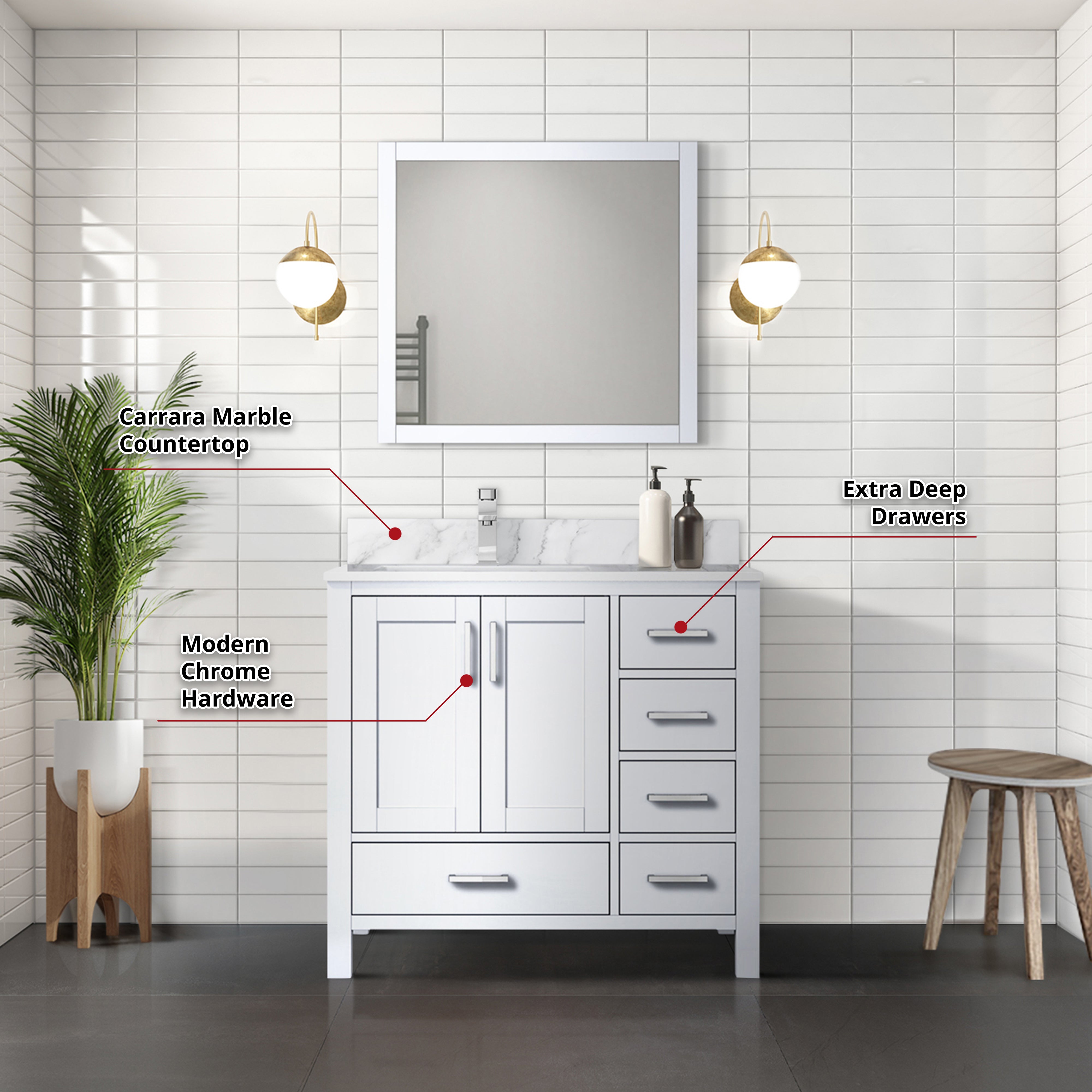 Jacques 36 in. W x 22 in. D Left Offset White Bath Vanity