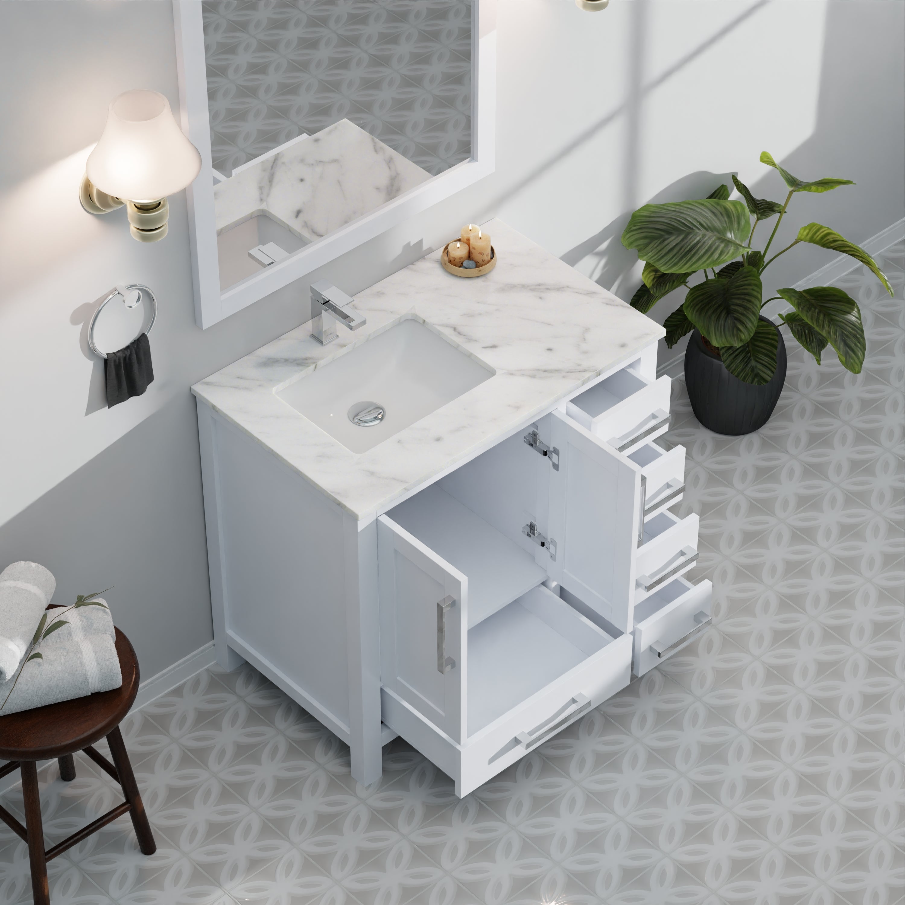 Jacques 36 in. W x 22 in. D Left Offset White Bath Vanity