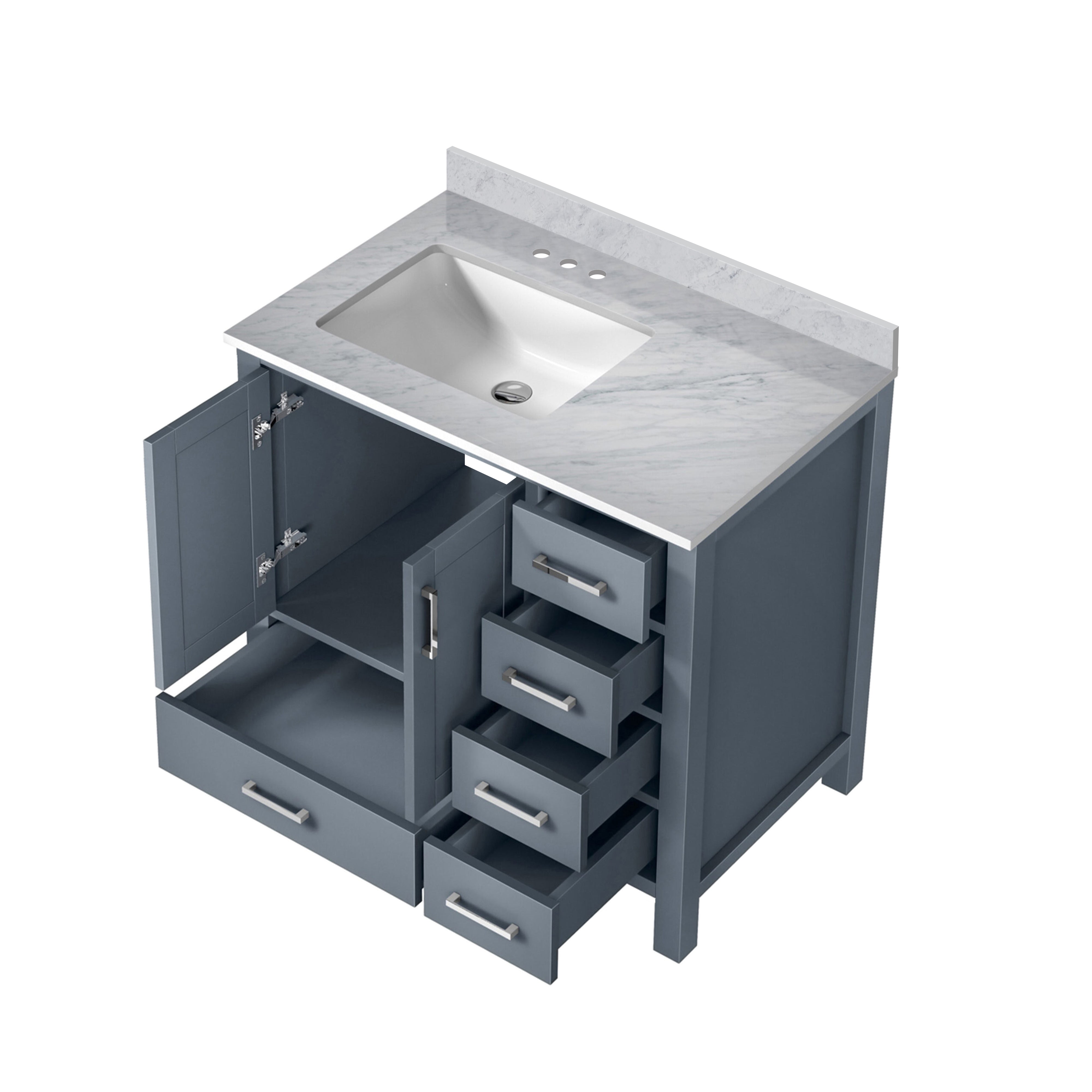 Lexora Jacques 36" Dark Grey Left-Offset Bathroom Vanity | Solid Wood