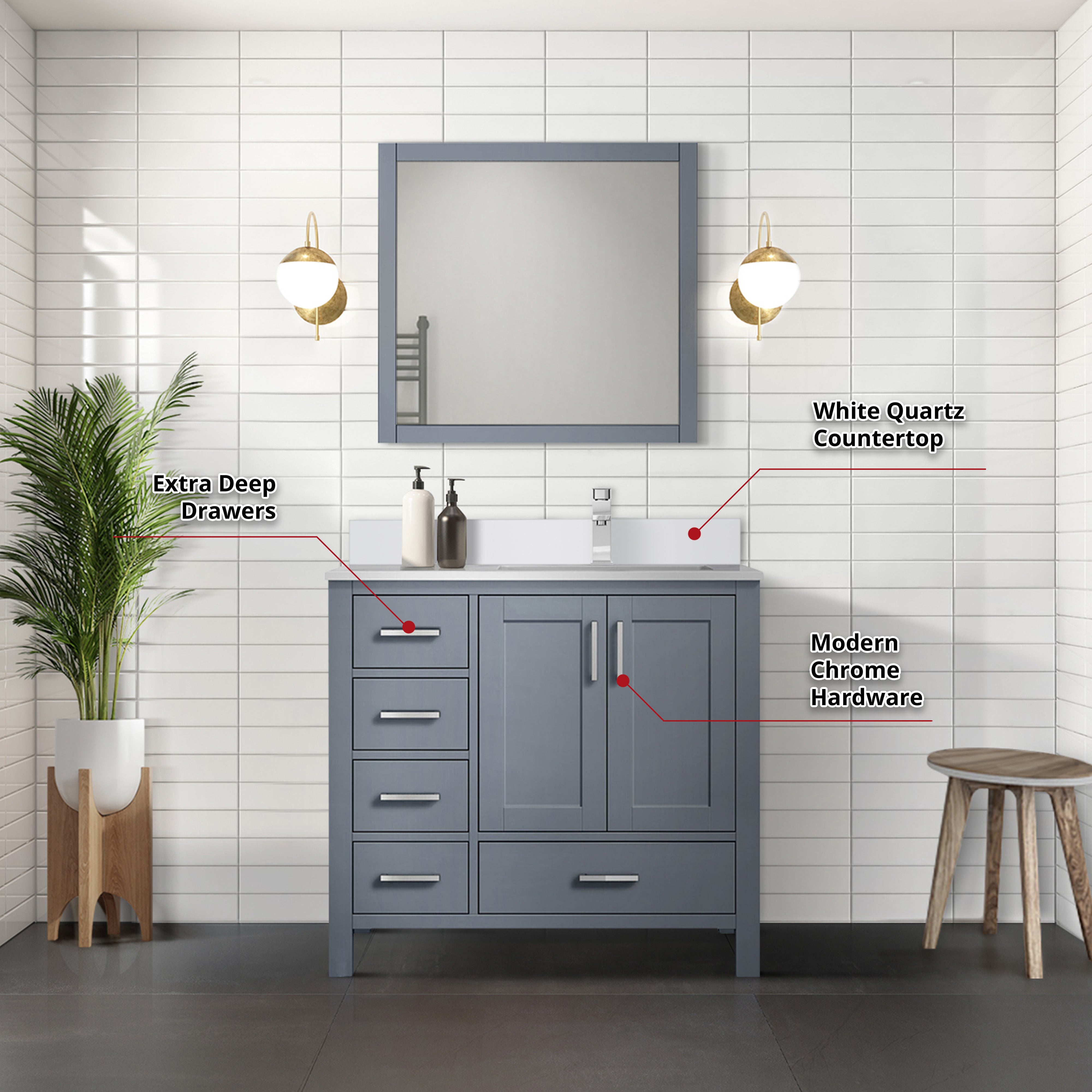 Jacques 36 in. W x 22 in. D Right Offset Dark Grey Bath Vanity