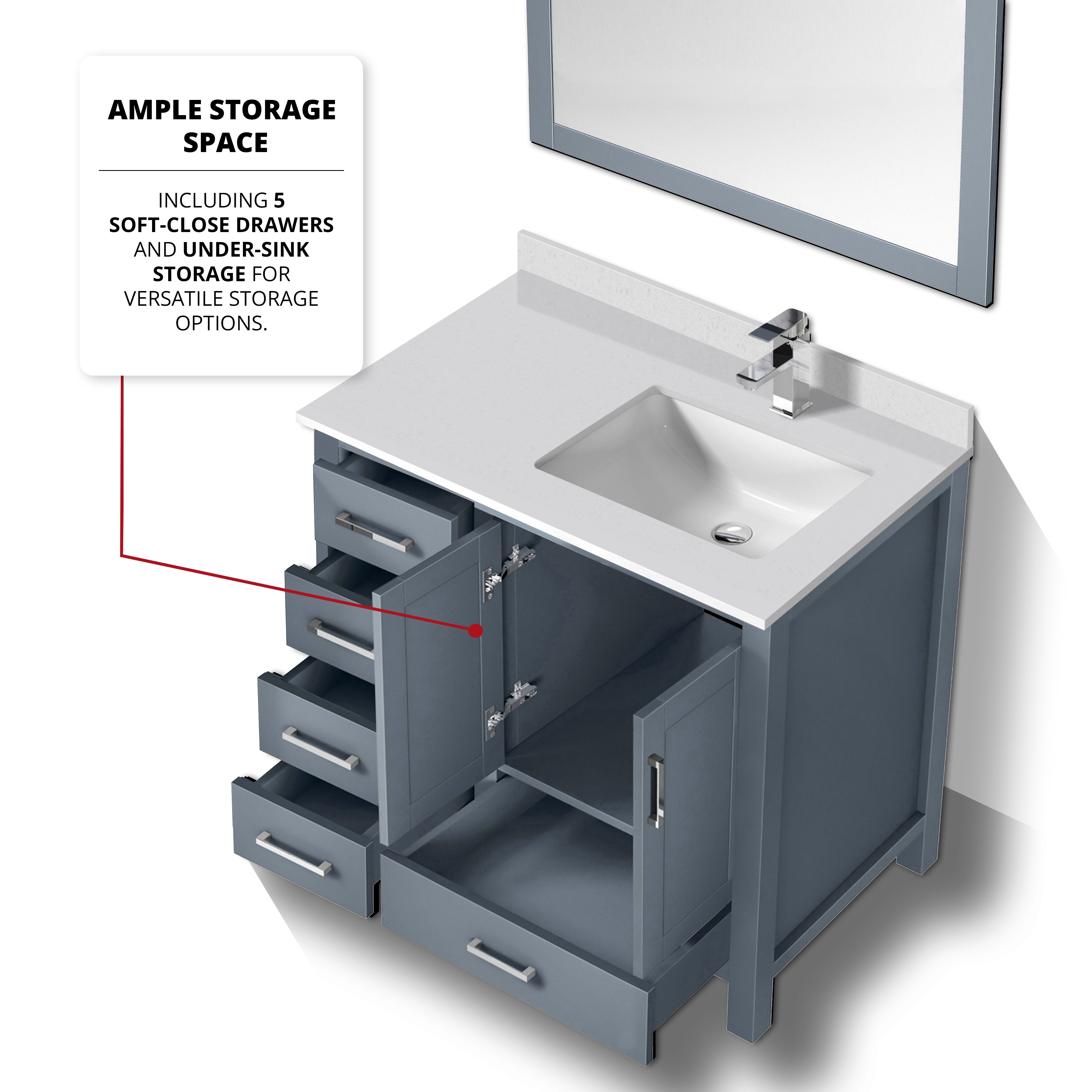 Jacques 36 in. W x 22 in. D Right Offset Dark Grey Bath Vanity