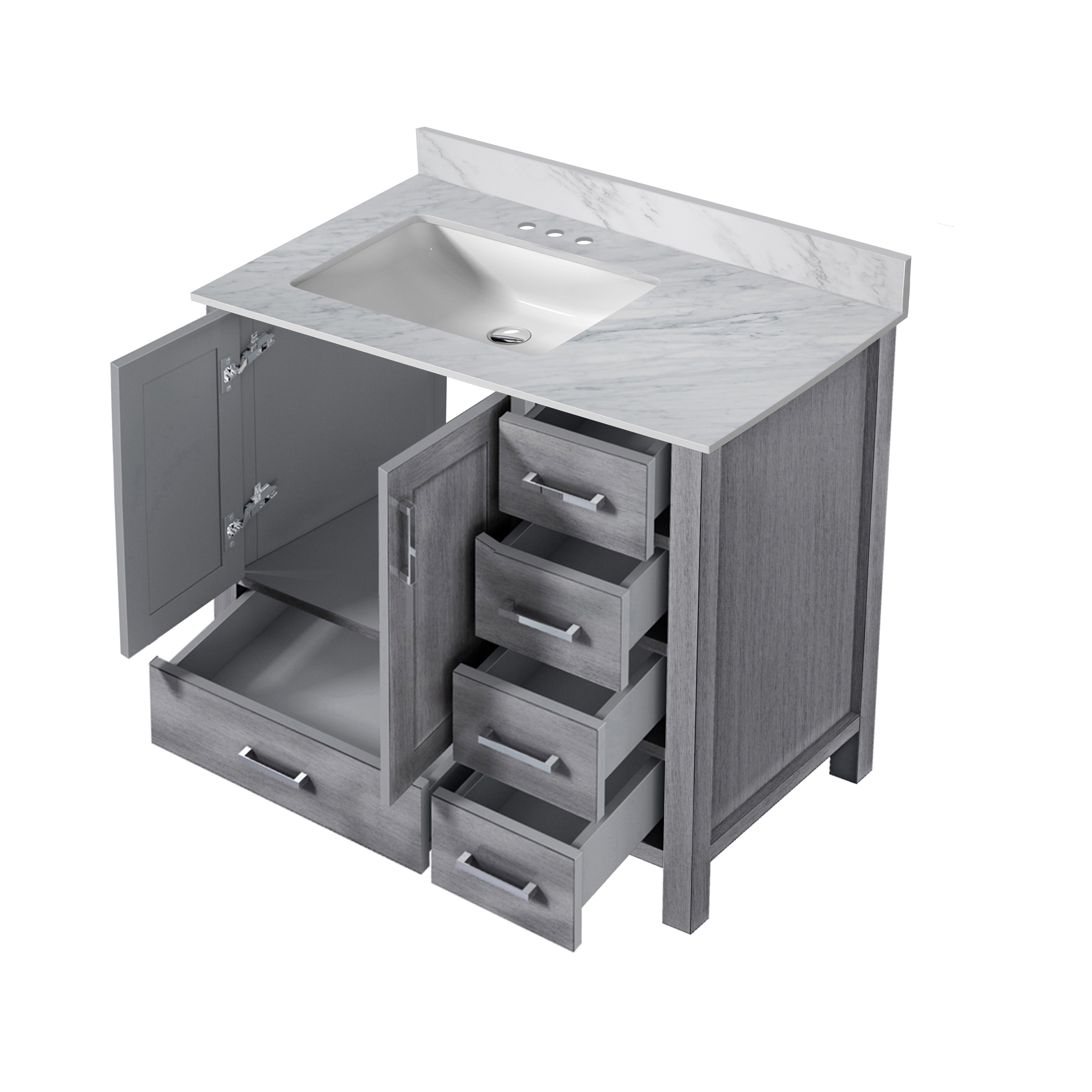 Lexora Jacques 36" Distressed Grey Left-Offset Bathroom Vanity