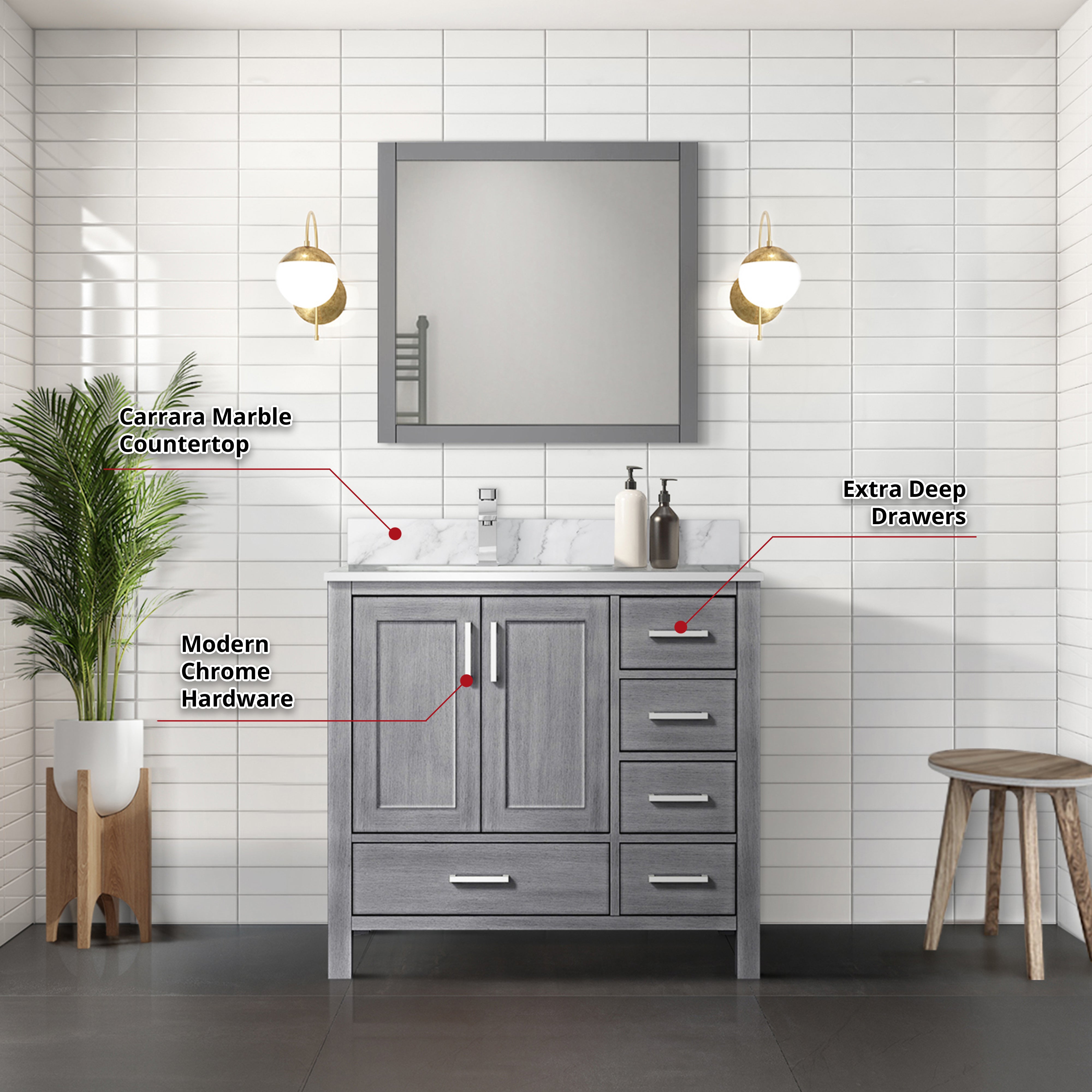 Lexora Jacques 36" Distressed Grey Left-Offset Bathroom Vanity