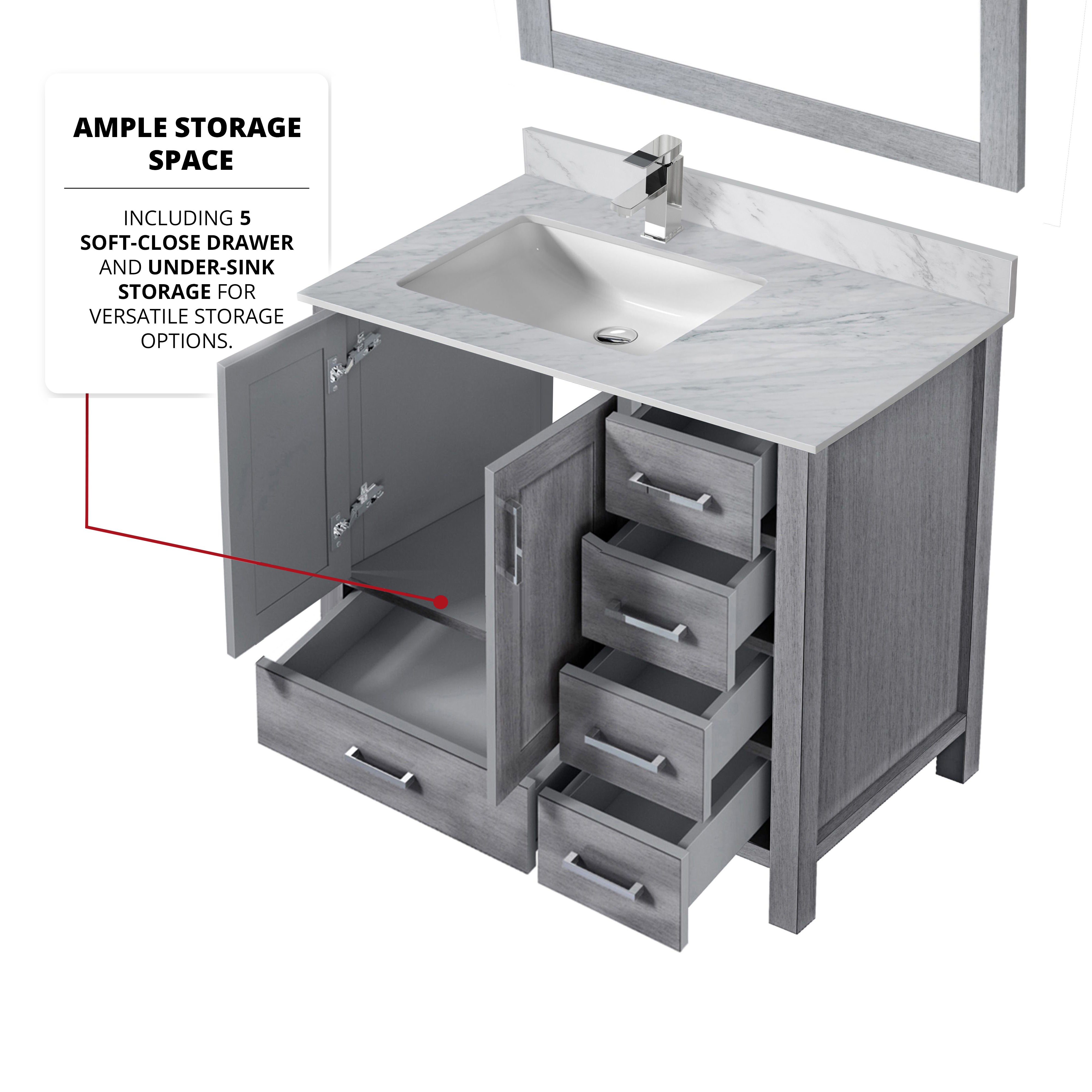 Lexora Jacques 36" Distressed Grey Left-Offset Bathroom Vanity