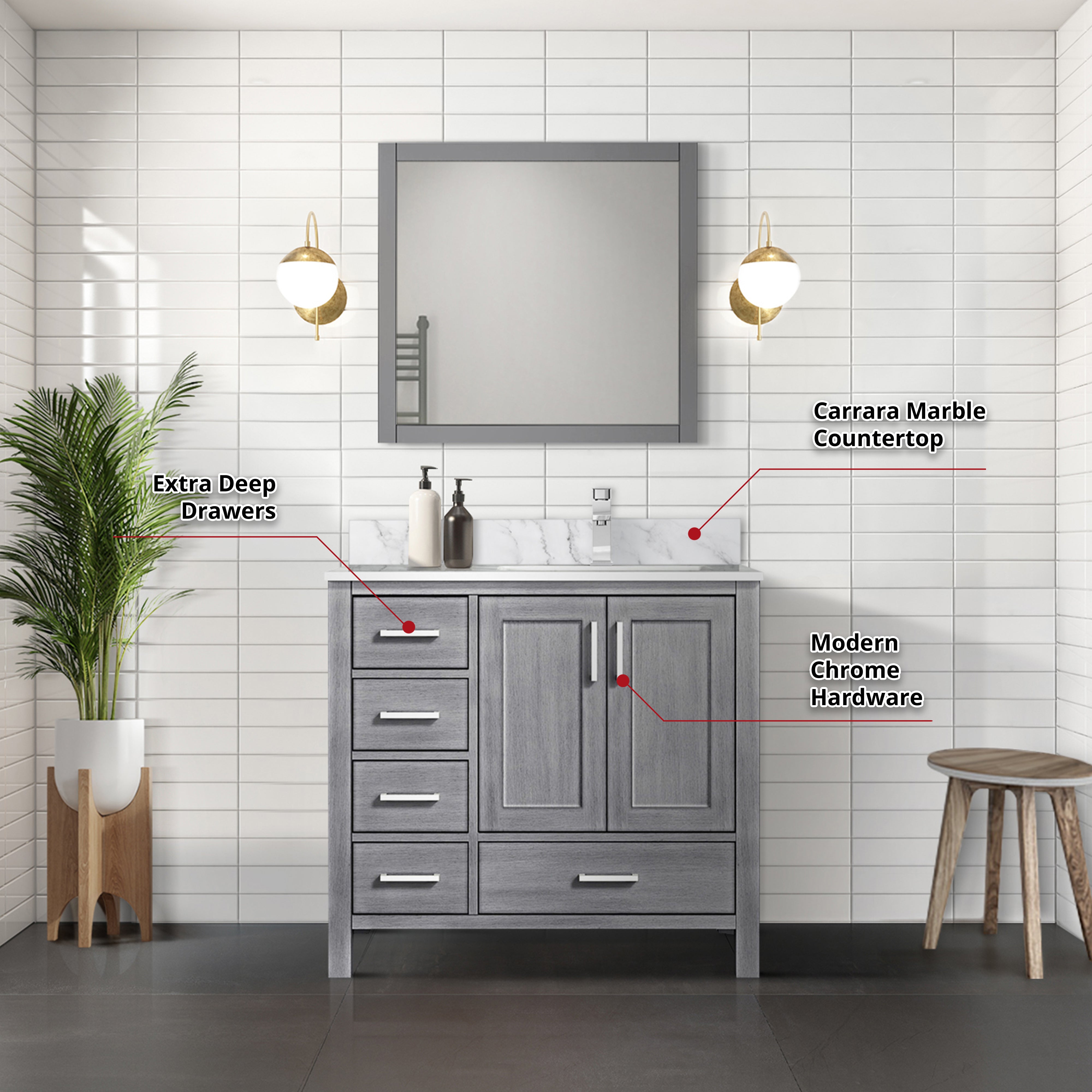 Jacques 36 in. W x 22 in. D Right Offset Distressed Grey Bath Vanity