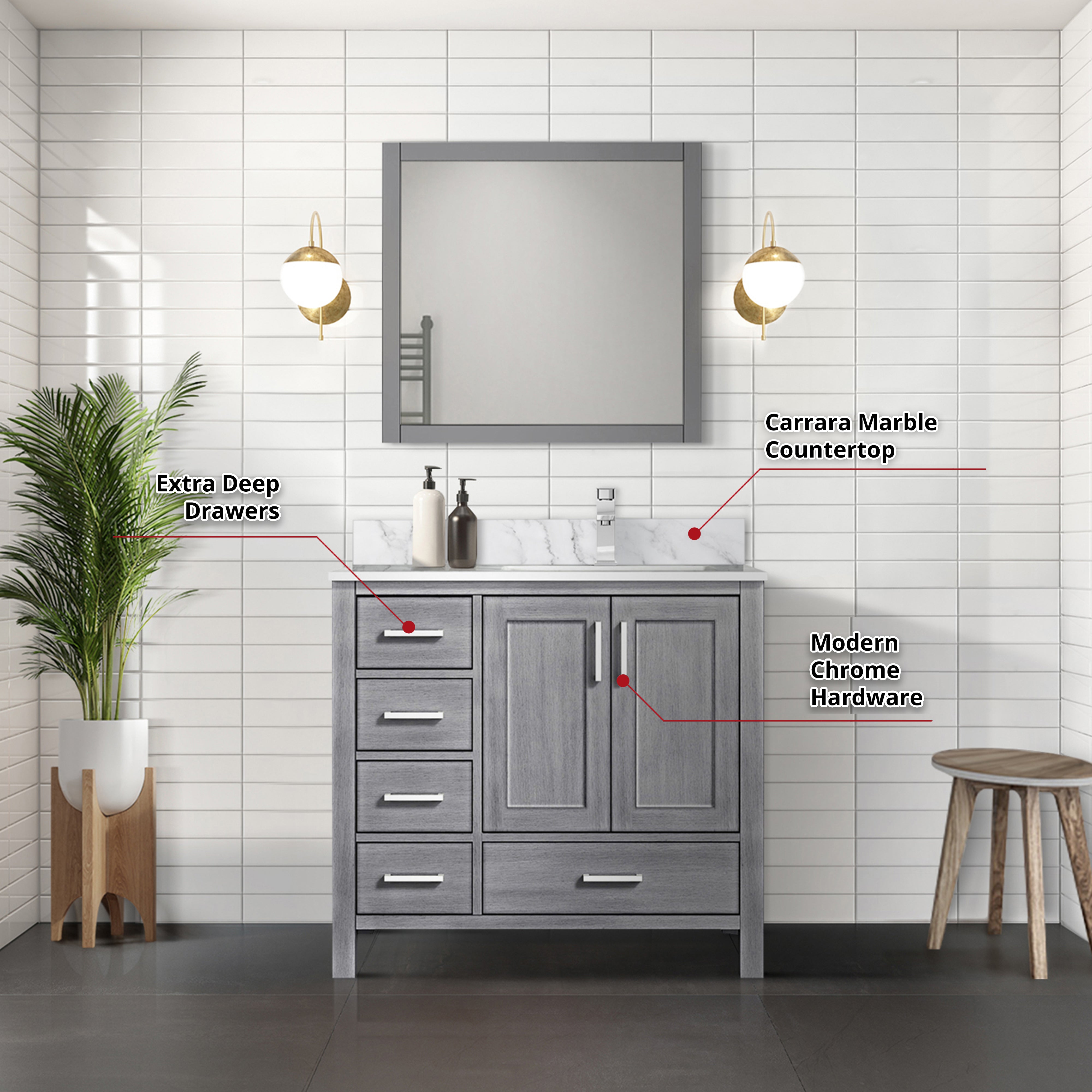 Jacques 36 in. W x 22 in. D Right Offset Distressed Grey Bath Vanity