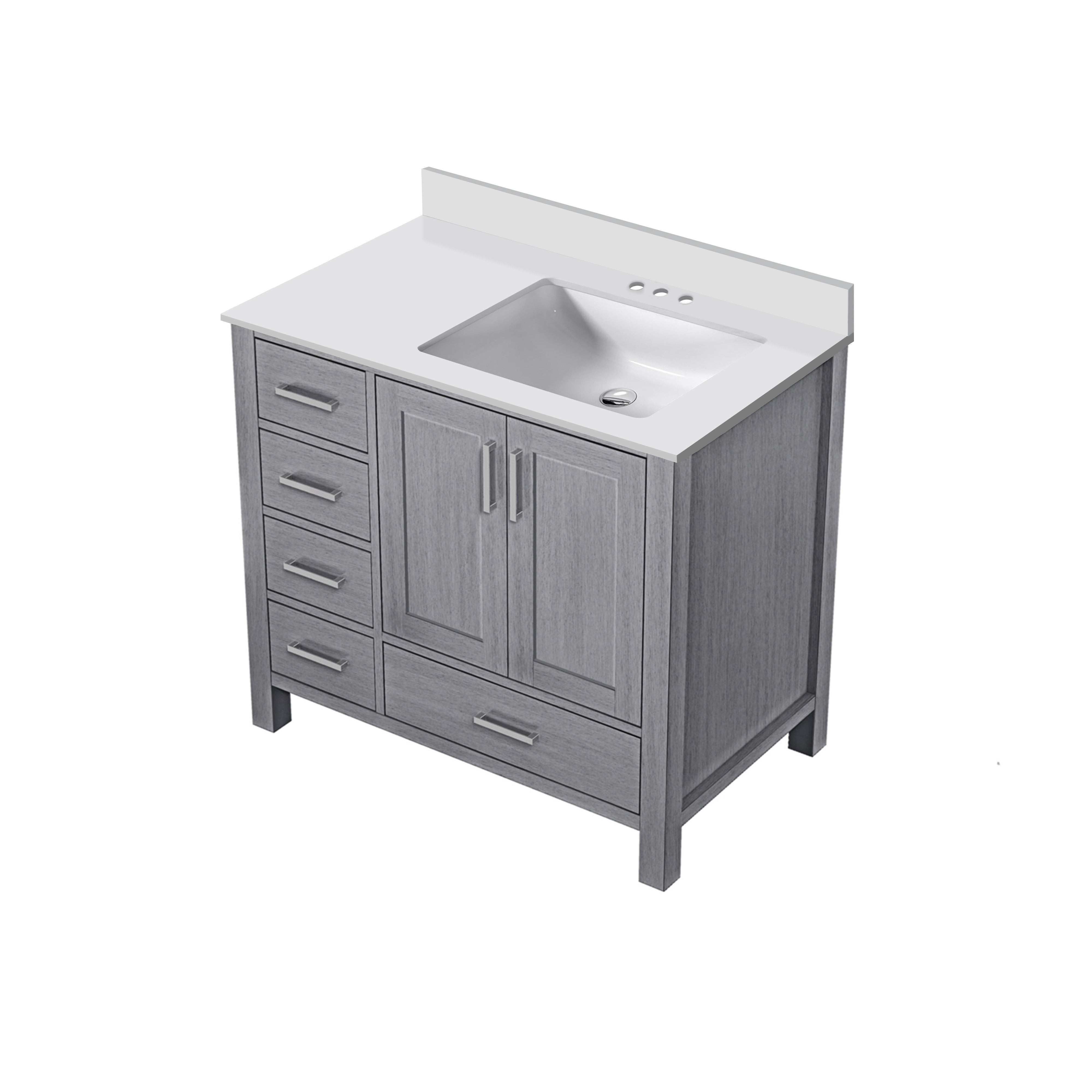 Jacques 36 in. W x 22 in. D Right Offset Distressed Grey Bath Vanity