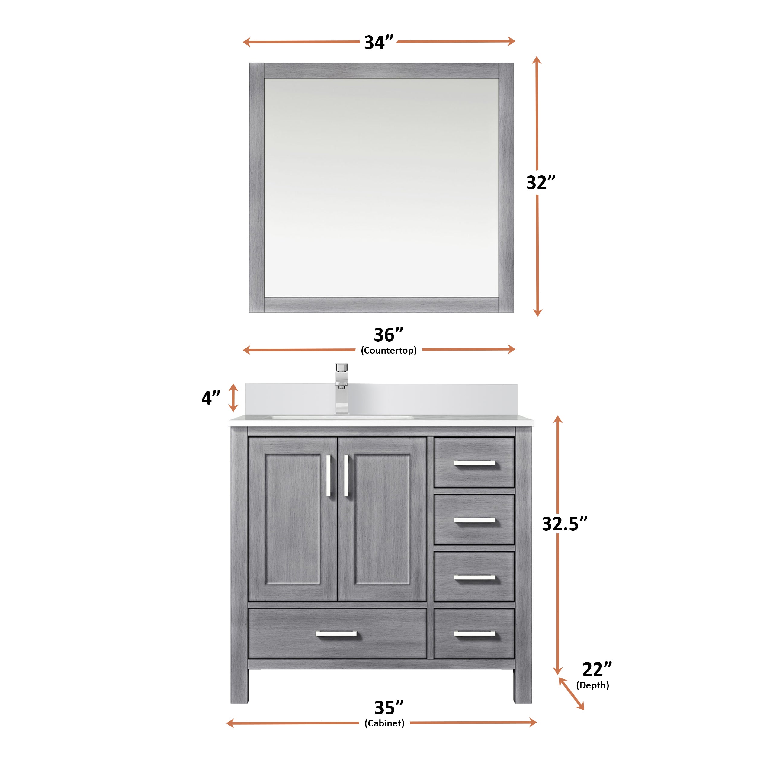 Lexora Jacques 36" Distressed Grey Left-Offset Bathroom Vanity