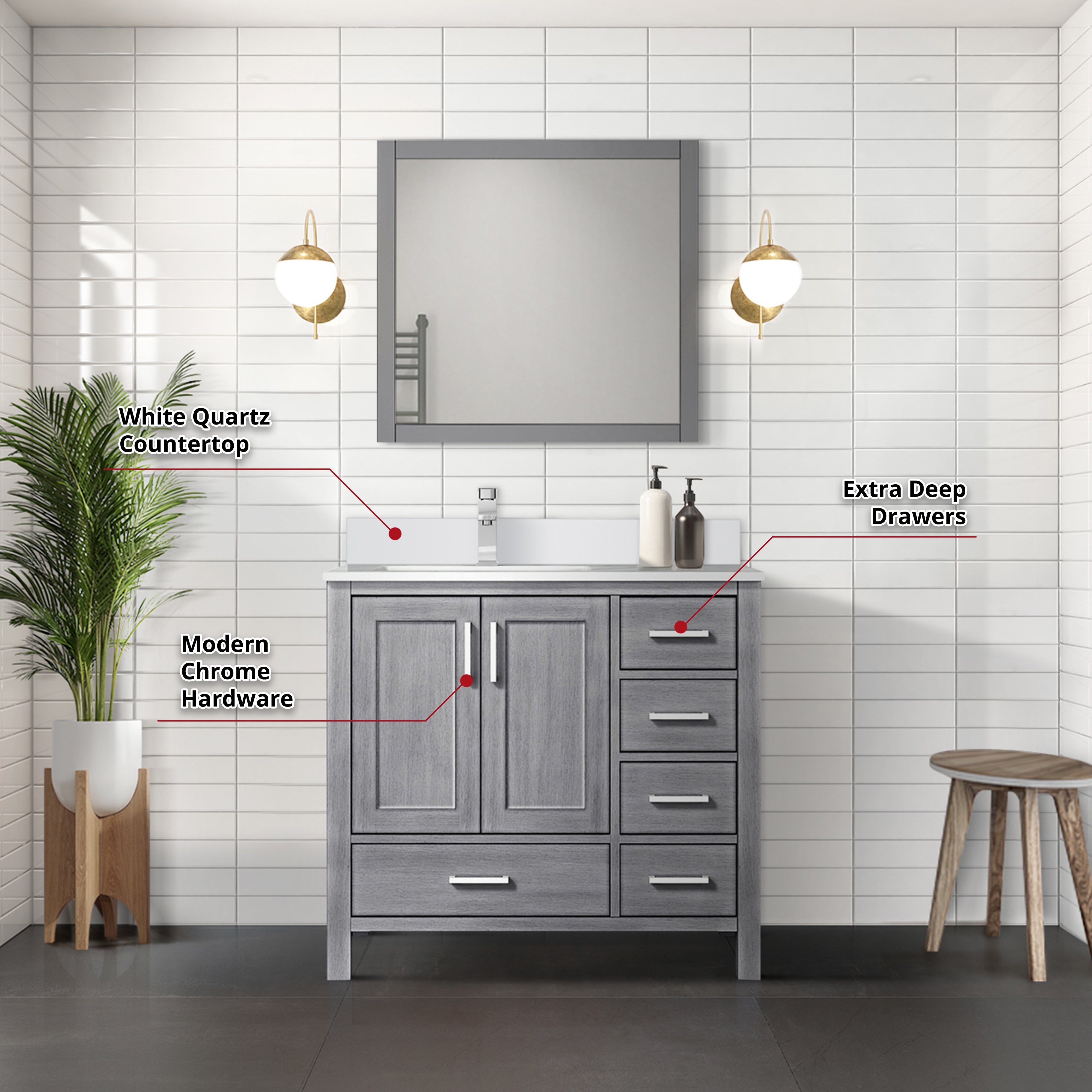 Lexora Jacques 36" Distressed Grey Left-Offset Bathroom Vanity
