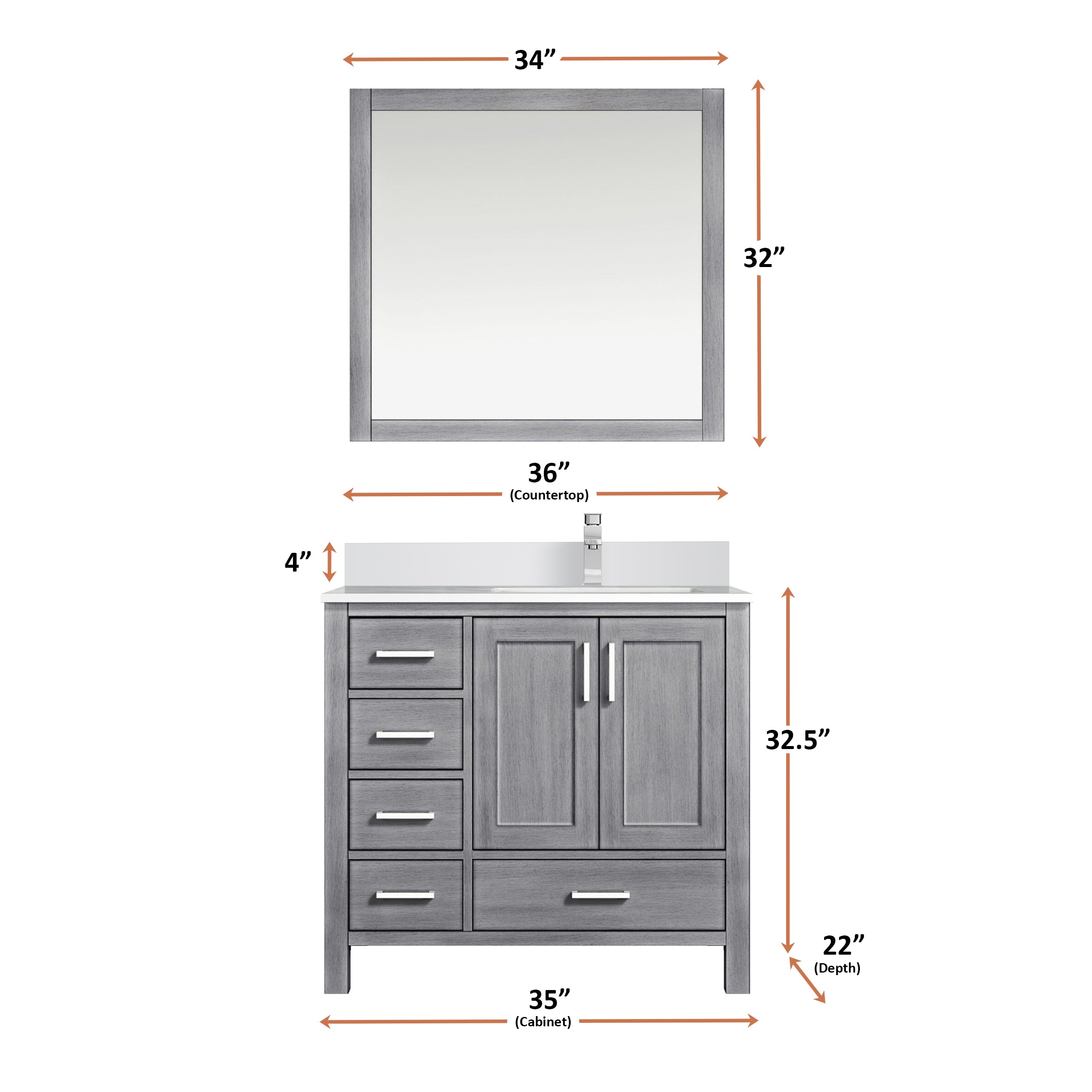 Jacques 36 in. W x 22 in. D Right Offset Distressed Grey Bath Vanity