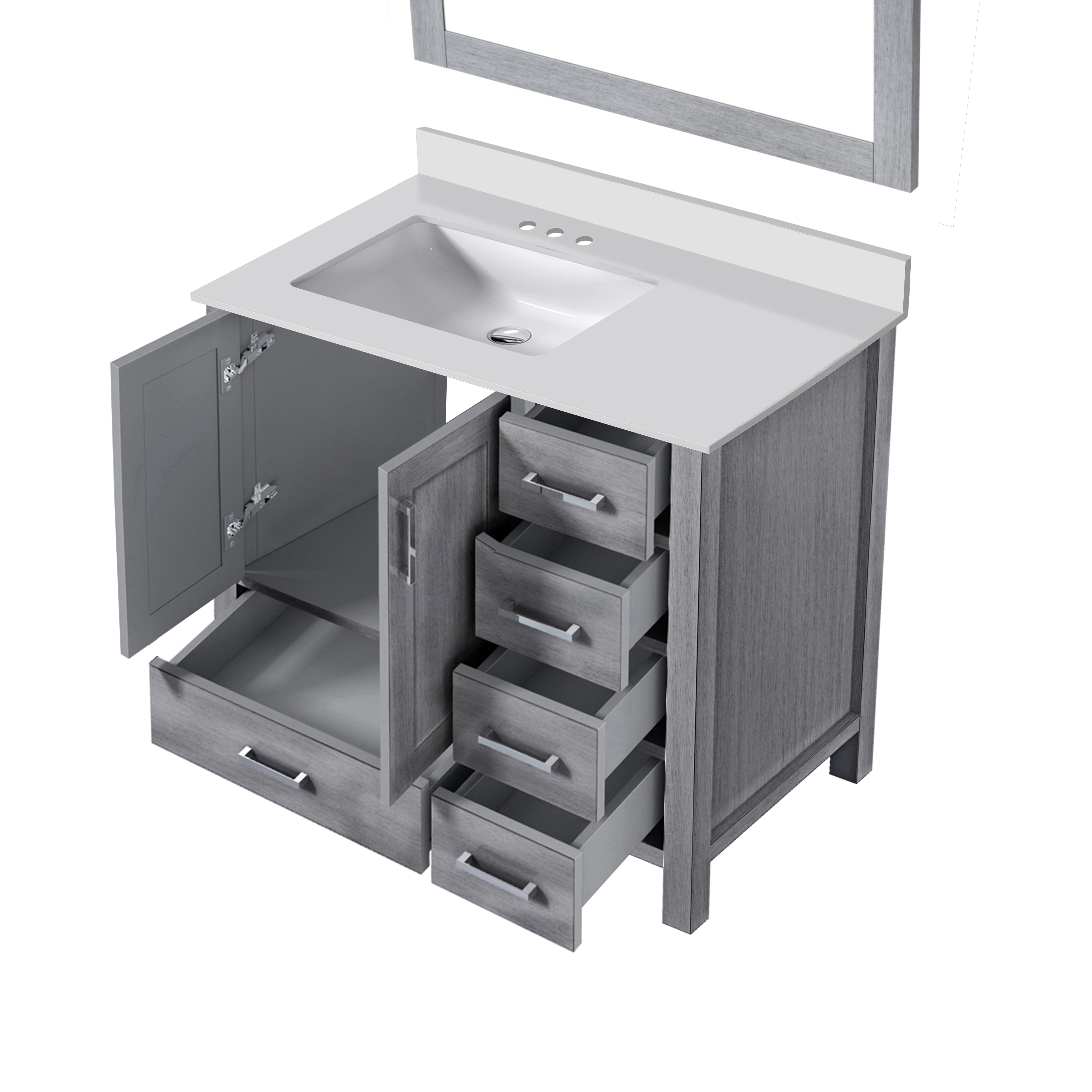 Lexora Jacques 36" Distressed Grey Left-Offset Bathroom Vanity
