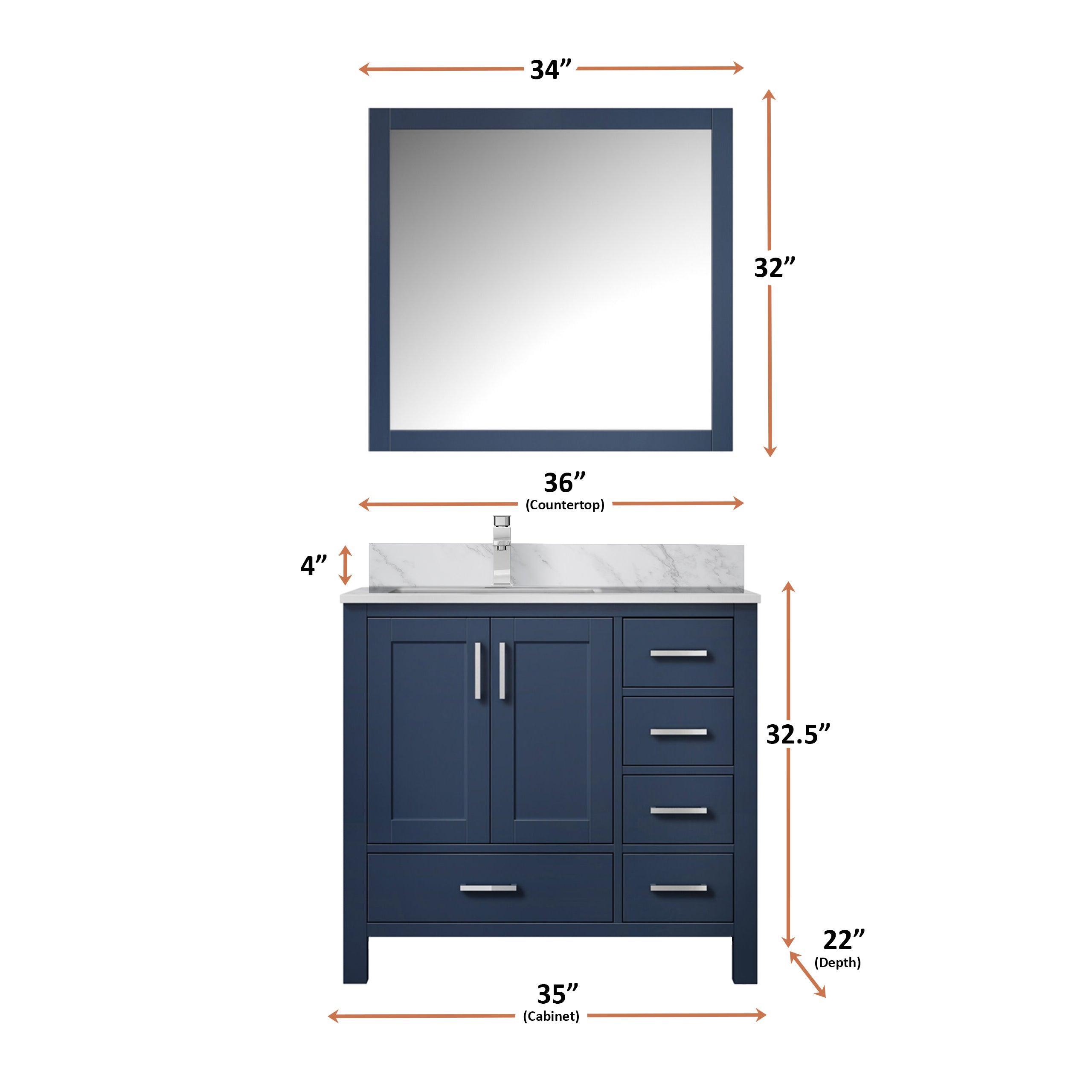 Lexora Jacques 36" Navy Blue Left-Offset Bathroom Vanity