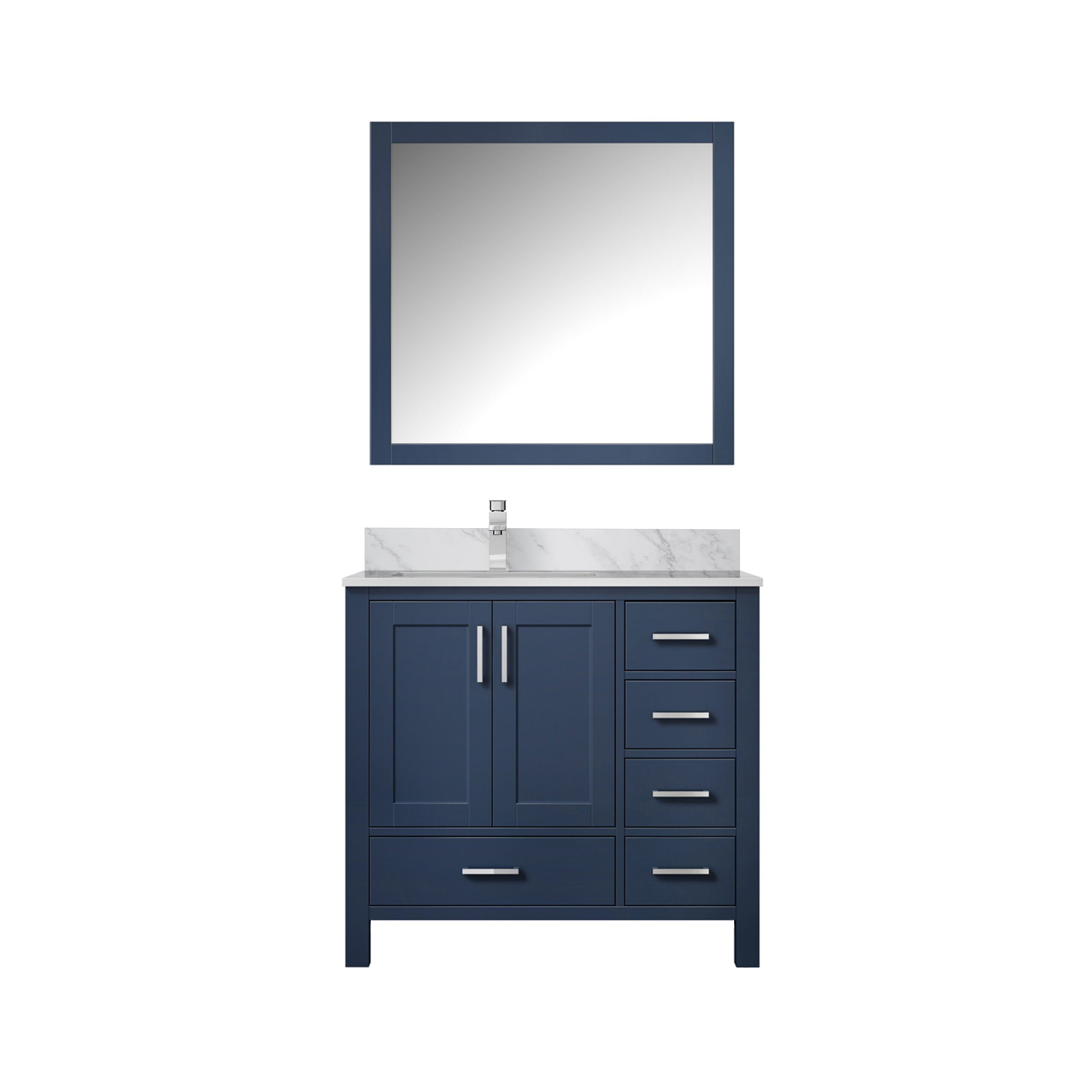 Lexora Jacques 36" Navy Blue Left-Offset Bathroom Vanity