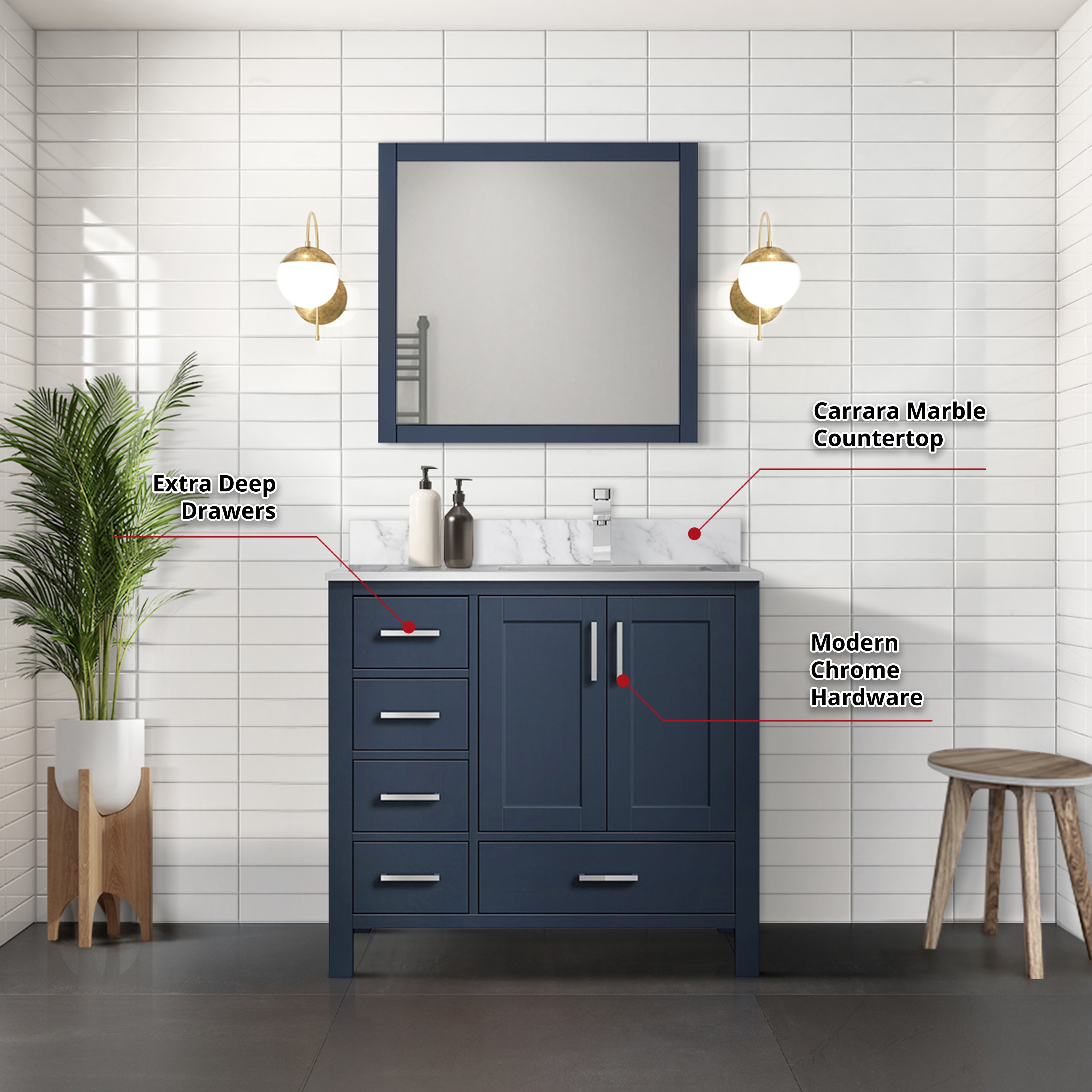 Jacques 36 in. W x 22 in. D Right Offset Navy Blue Bath Vanity