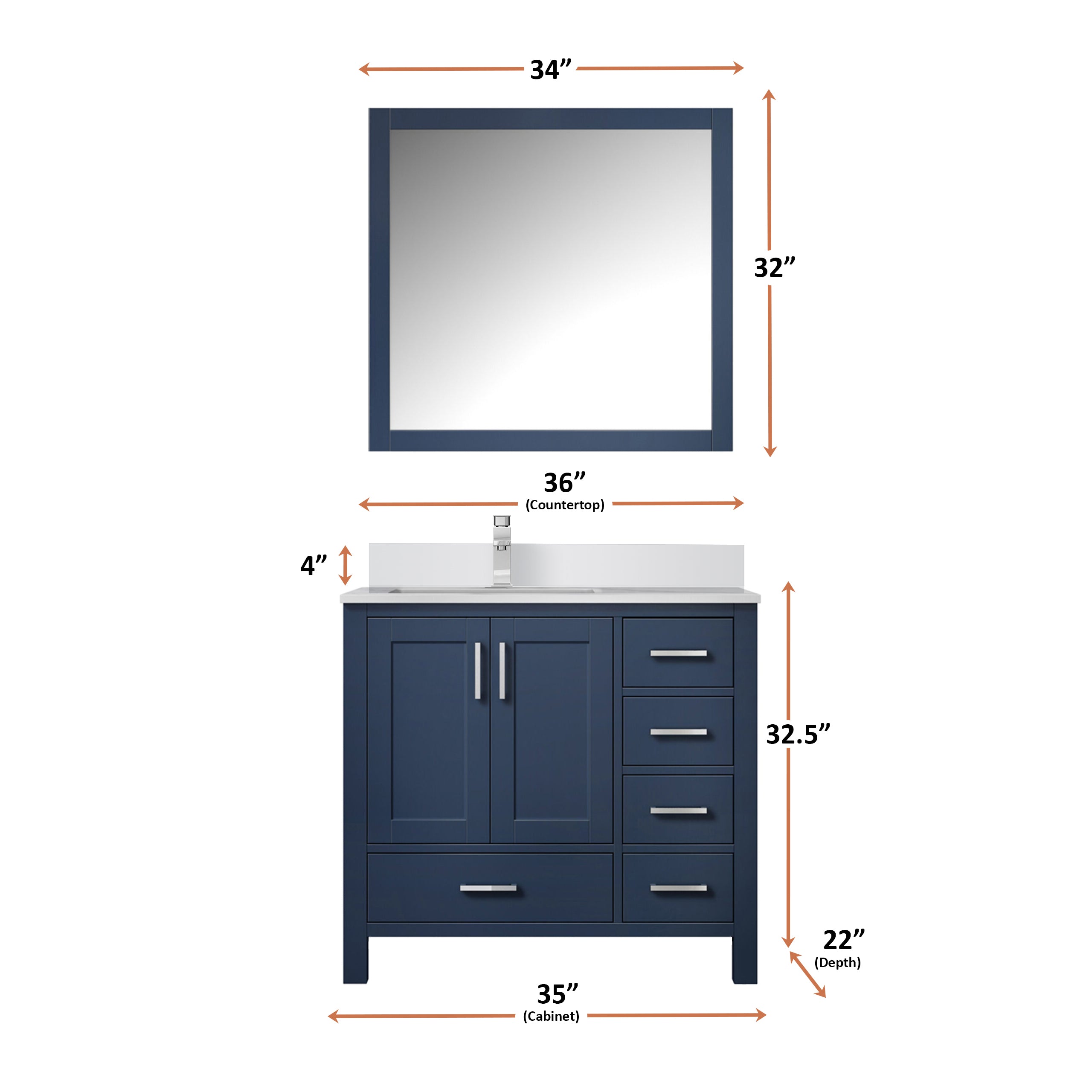 Lexora Jacques 36" Navy Blue Left-Offset Bathroom Vanity