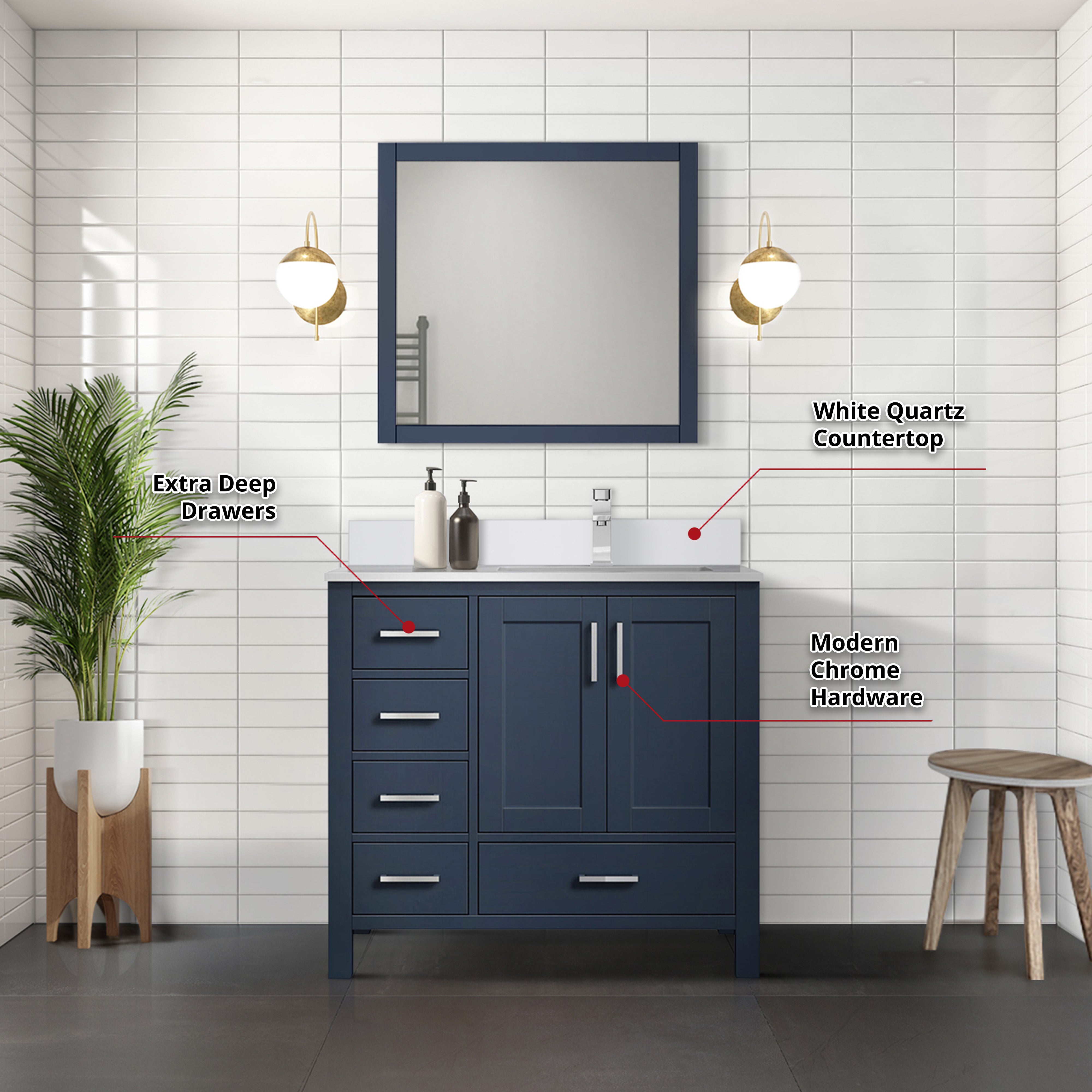 Jacques 36 in. W x 22 in. D Right Offset Navy Blue Bath Vanity