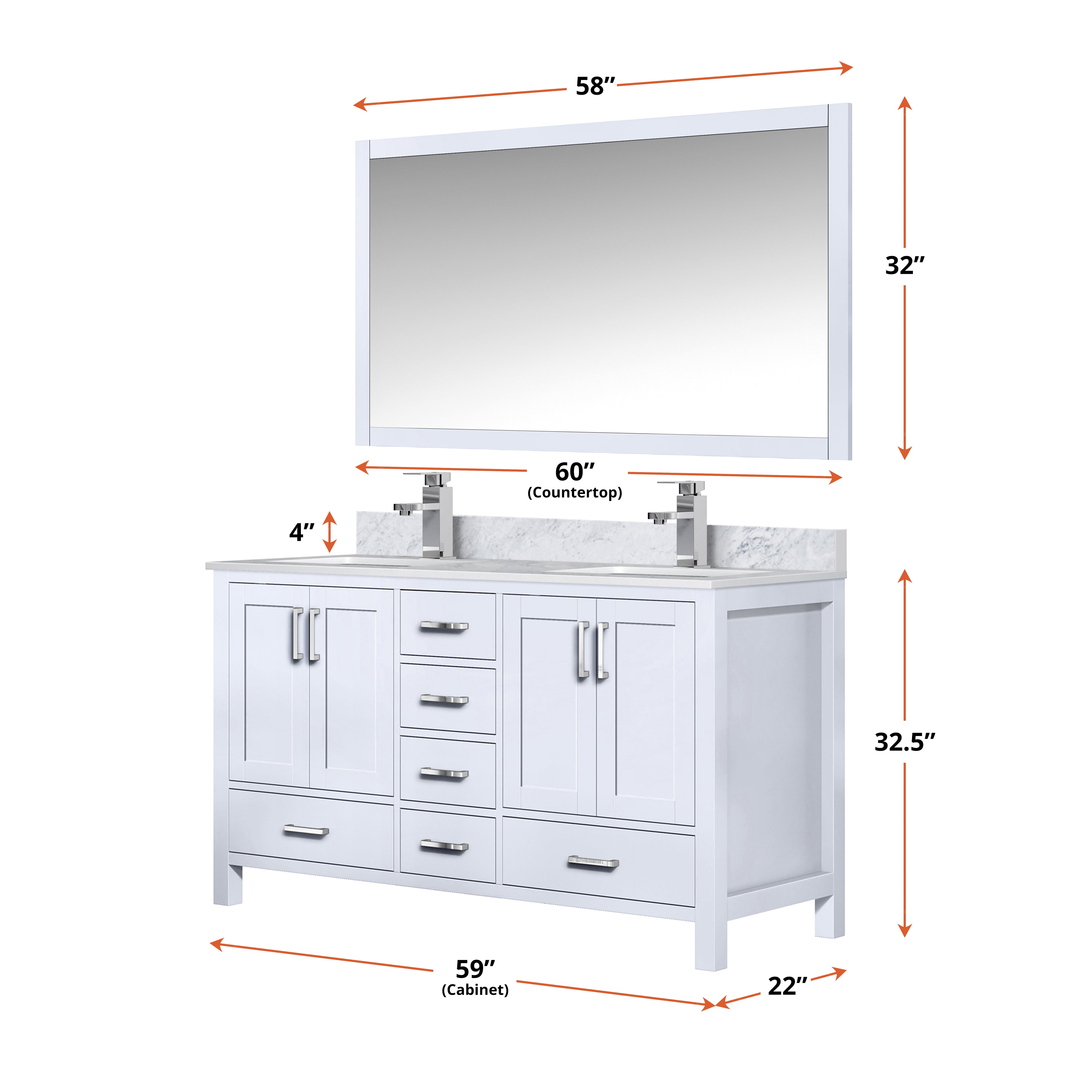 Jacques 60 in. W x 22 in. D White Double Bath Vanity