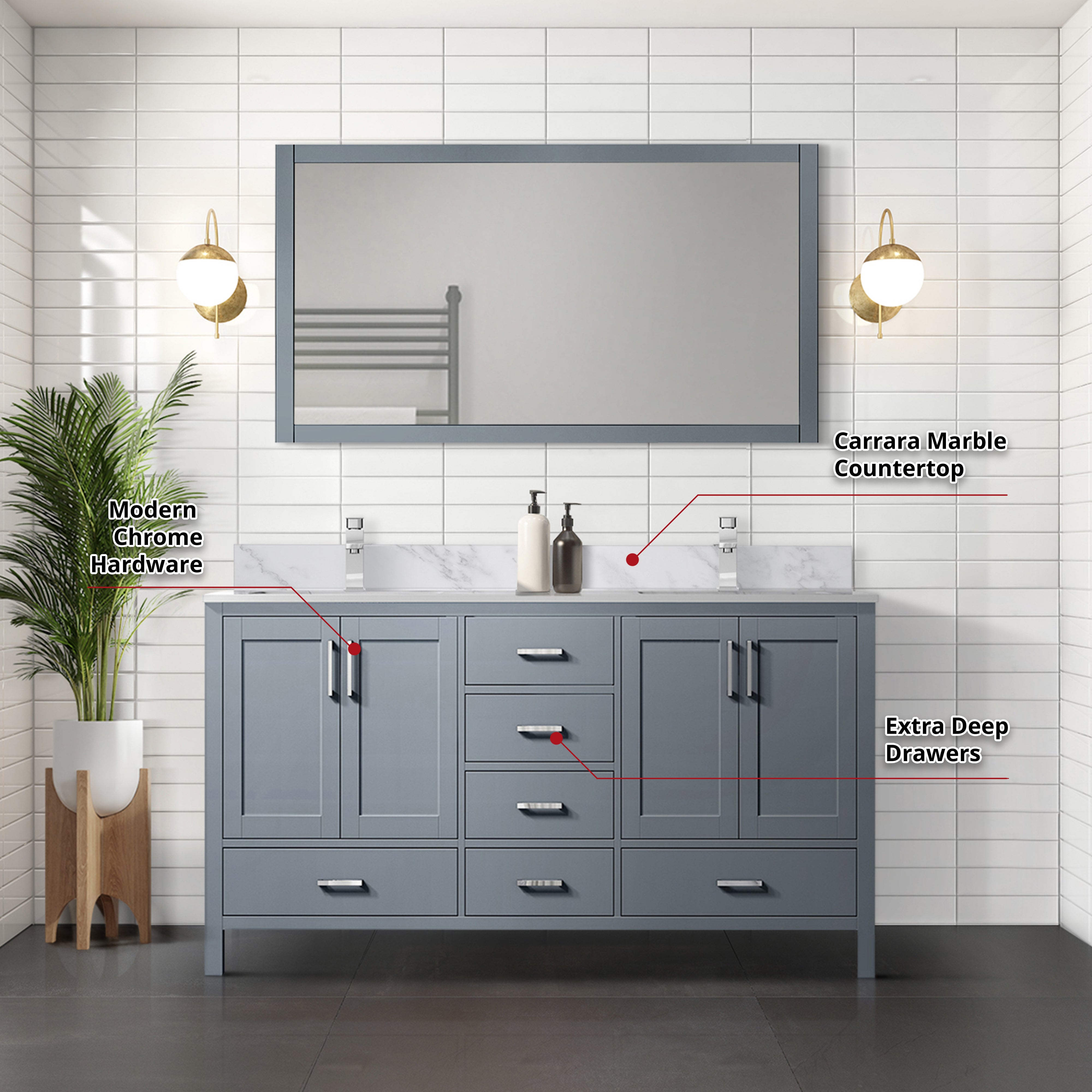 Jacques 60 in. W x 22 in. D Dark Grey Double Bath Vanity