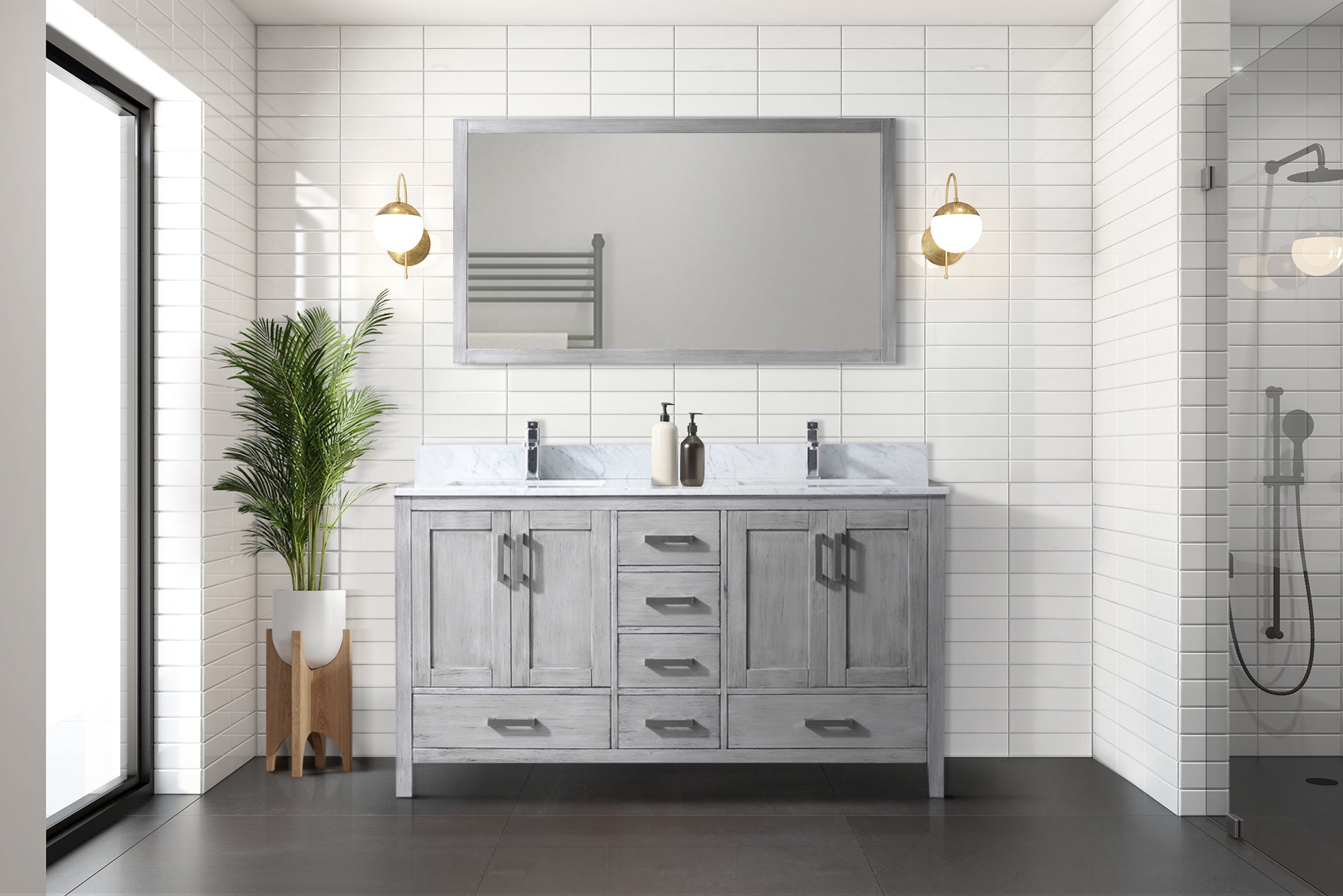 Jacques 60 in. W x 22 in. D Distressed Grey Double Bath Vanity