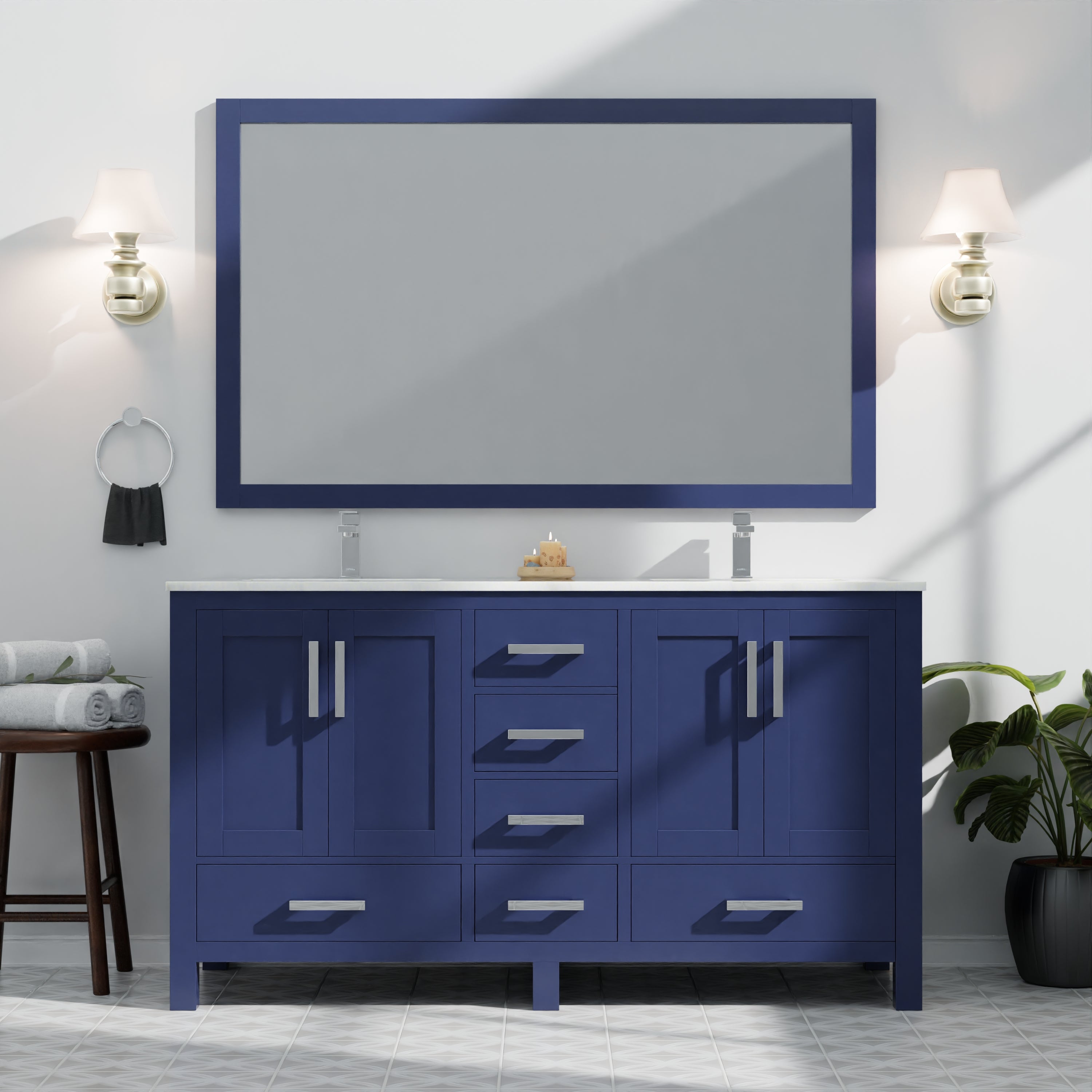 Jacques 60 in. W x 22 in. D Navy Blue Double Bath Vanity