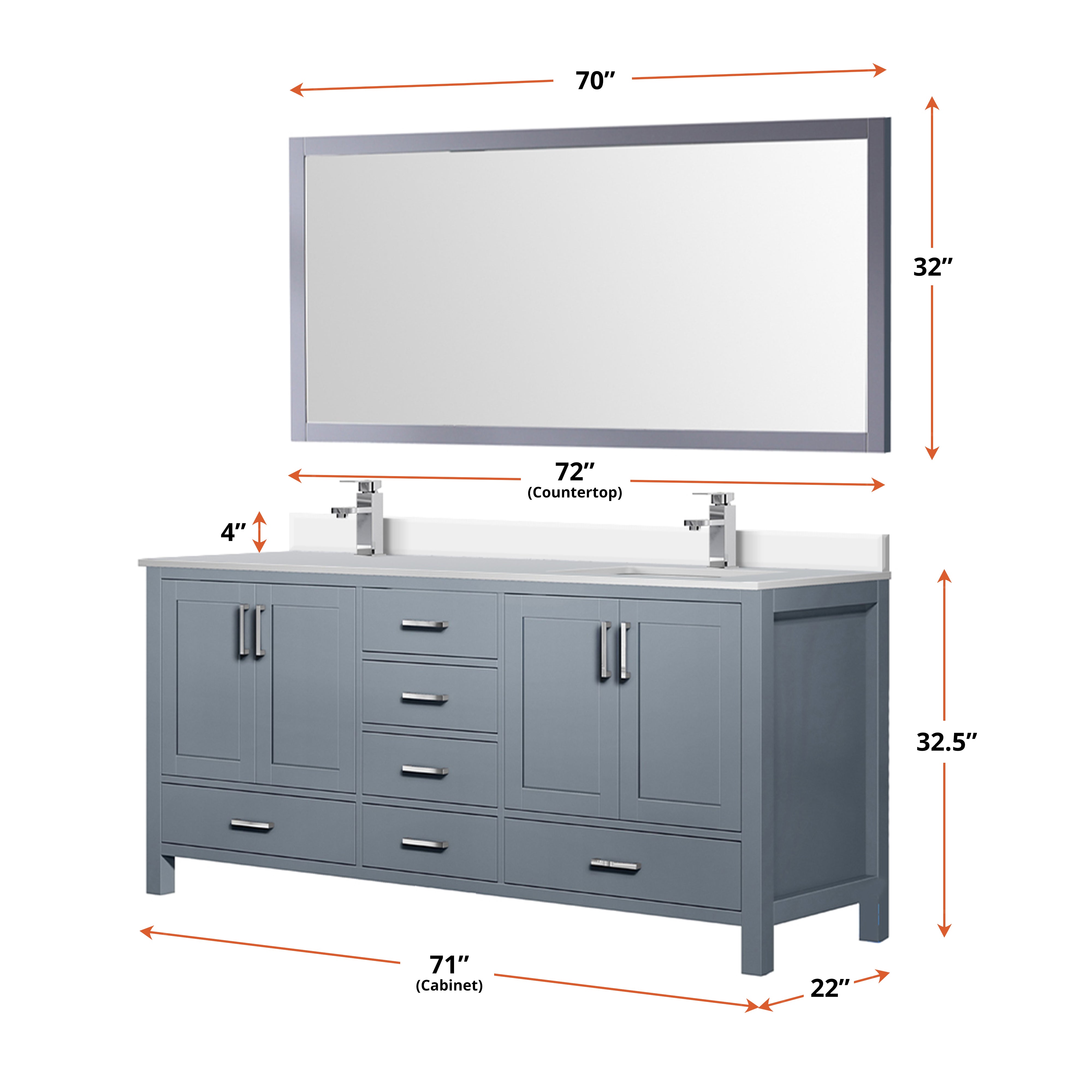 Jacques 72 in. W x 22 in. D Dark Grey Double Bath Vanity