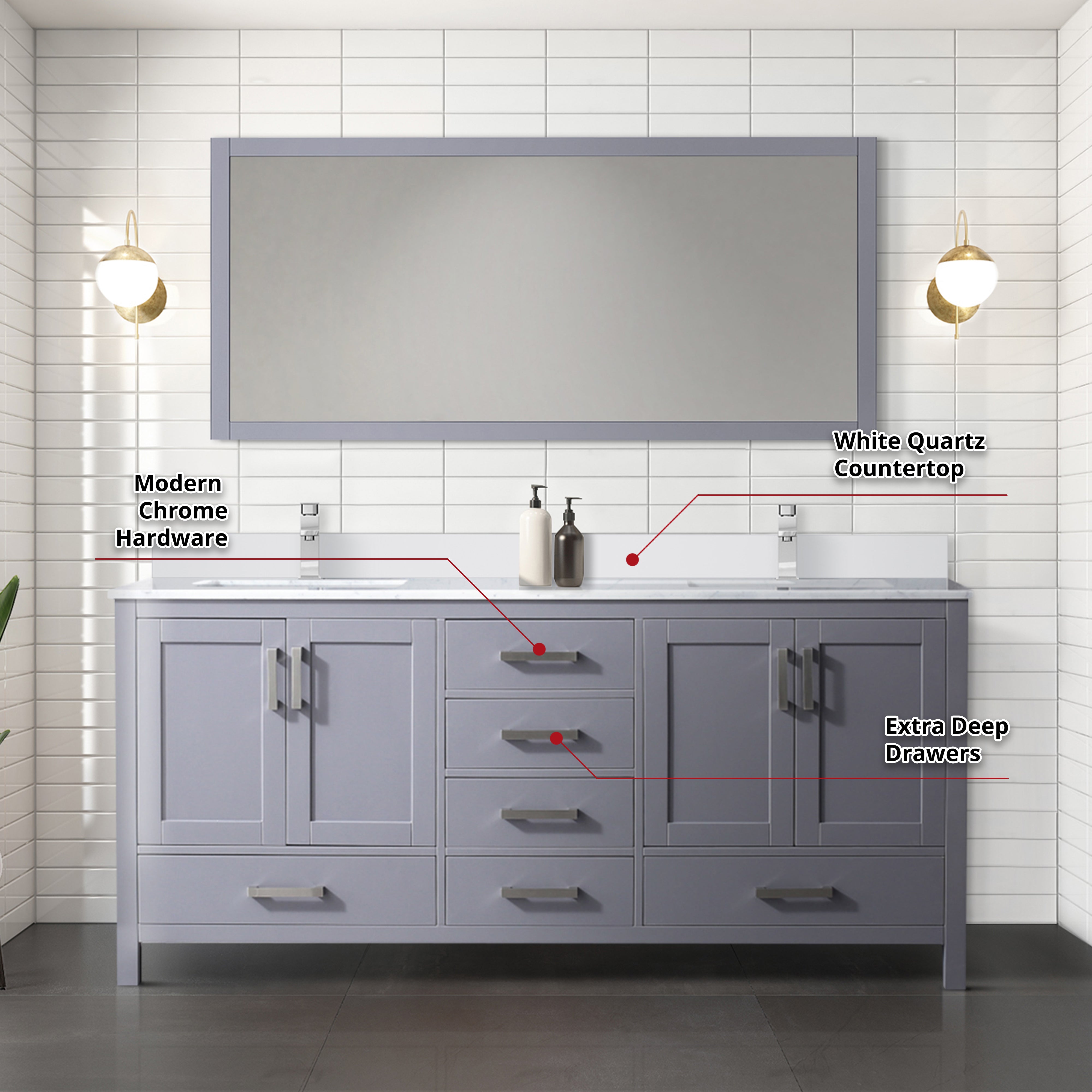 Jacques 72 in. W x 22 in. D Dark Grey Double Bath Vanity