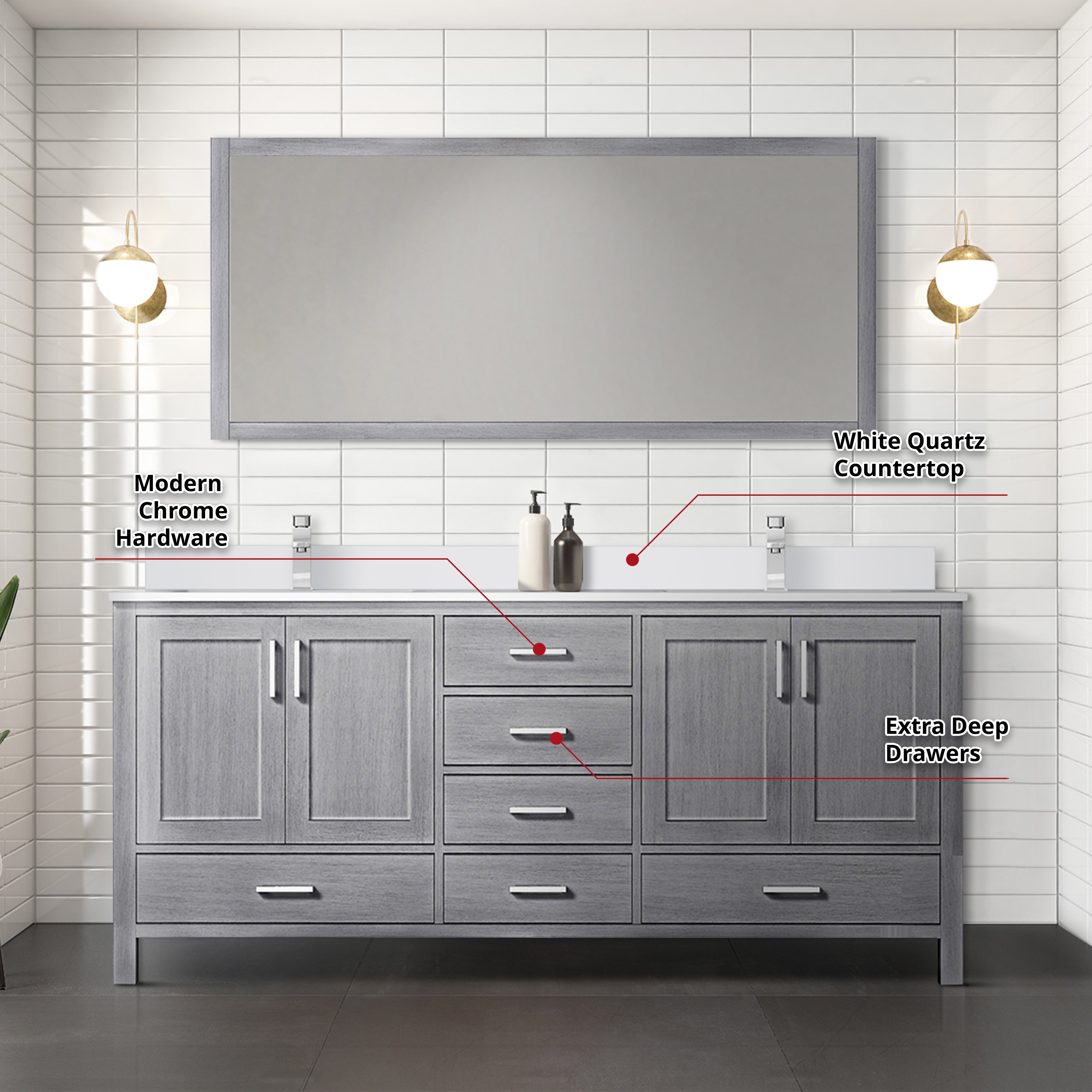 Jacques 72 in. W x 22 in. D Distressed Grey Double Bath Vanity
