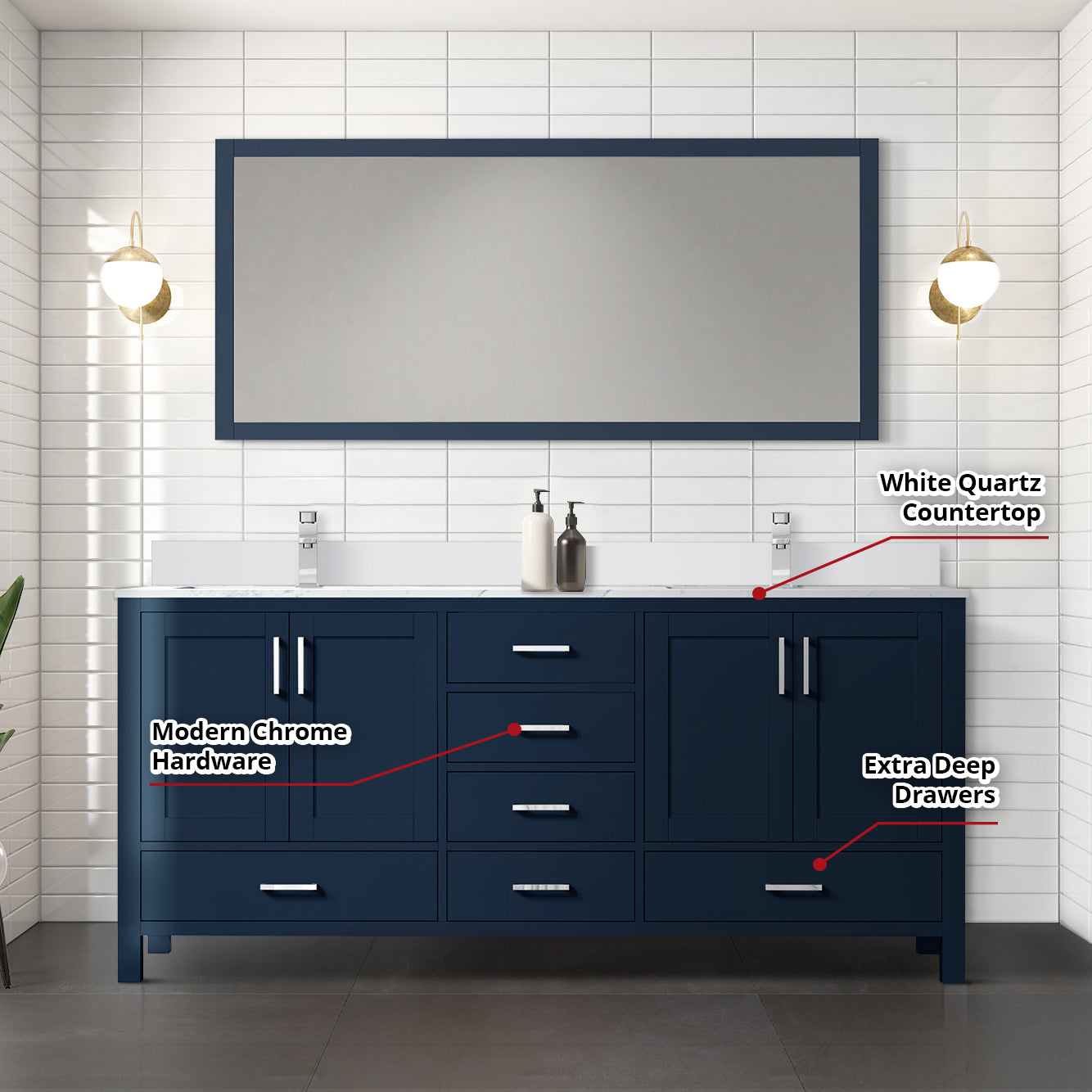 Jacques 72 in. W x 22 in. D Navy Blue Double Bath Vanity