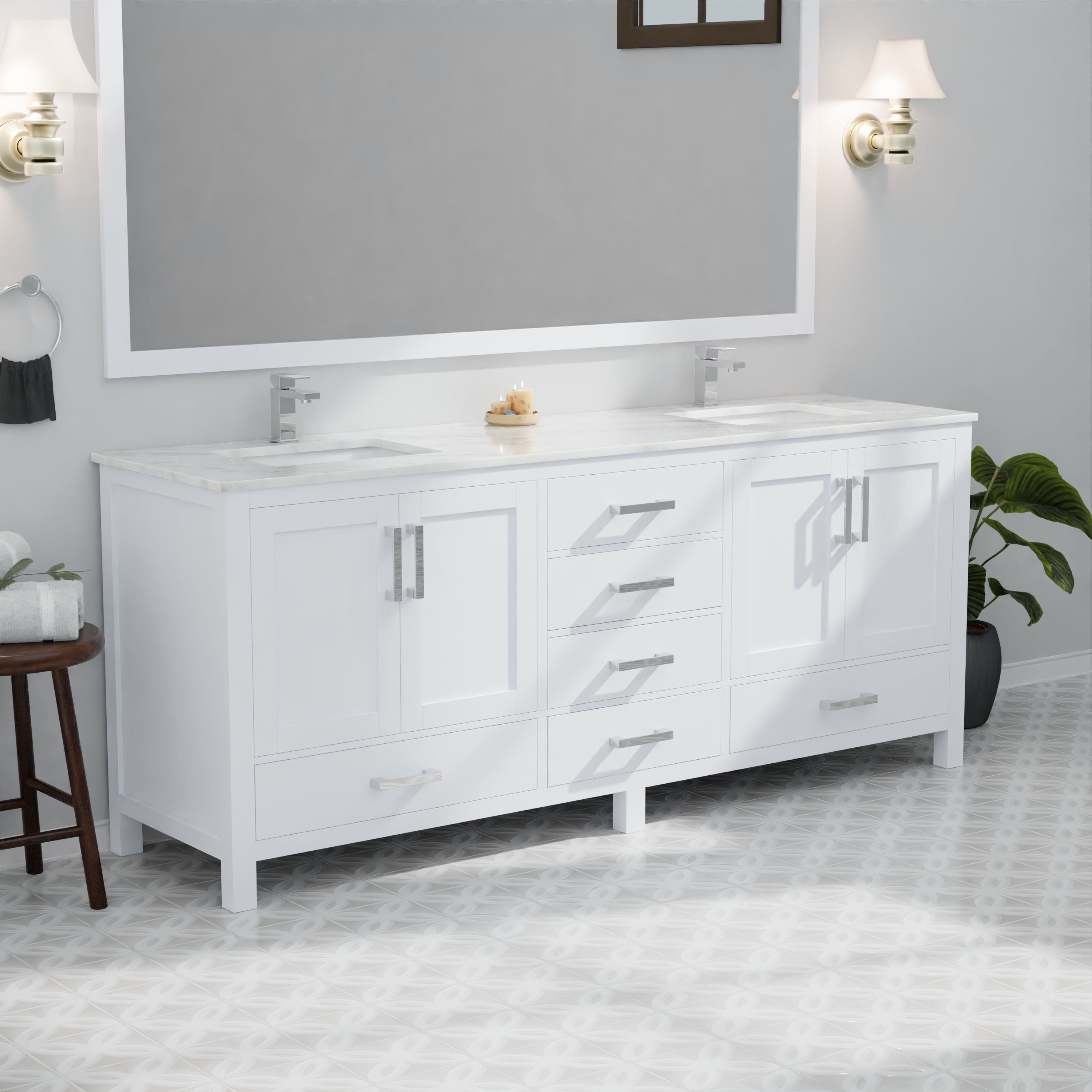 Jacques 80 in. W x 22 in. D White Double Bath Vanity