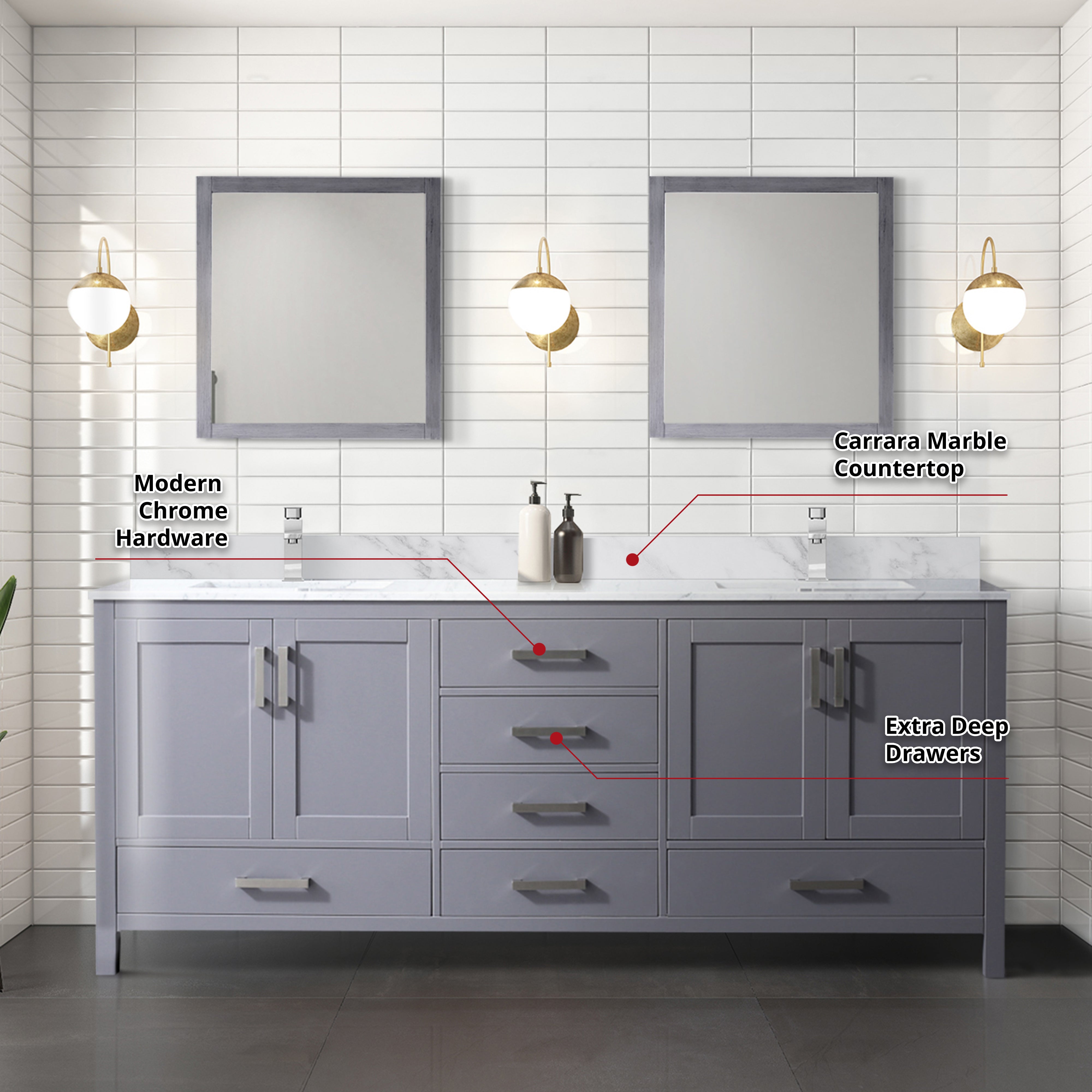 Jacques 80 in. W x 22 in. D Dark Grey Double Bath Vanity