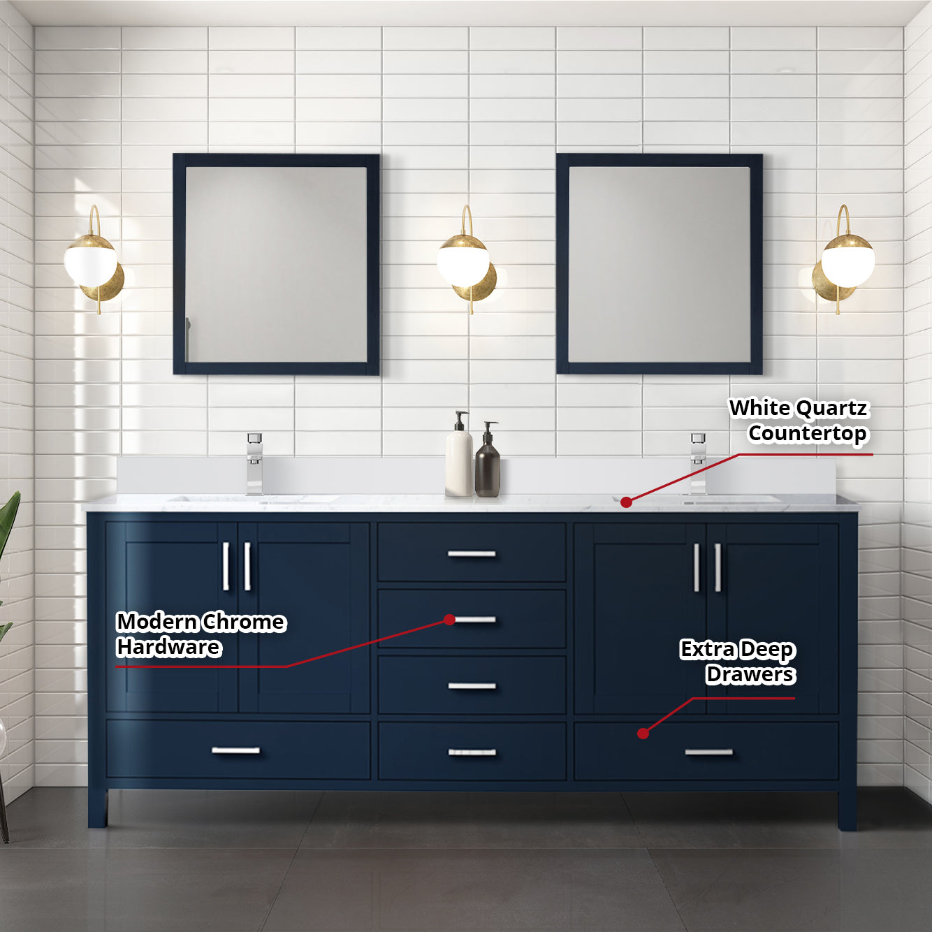 Jacques 80 in. W x 22 in. D Navy Blue Double Bath Vanity