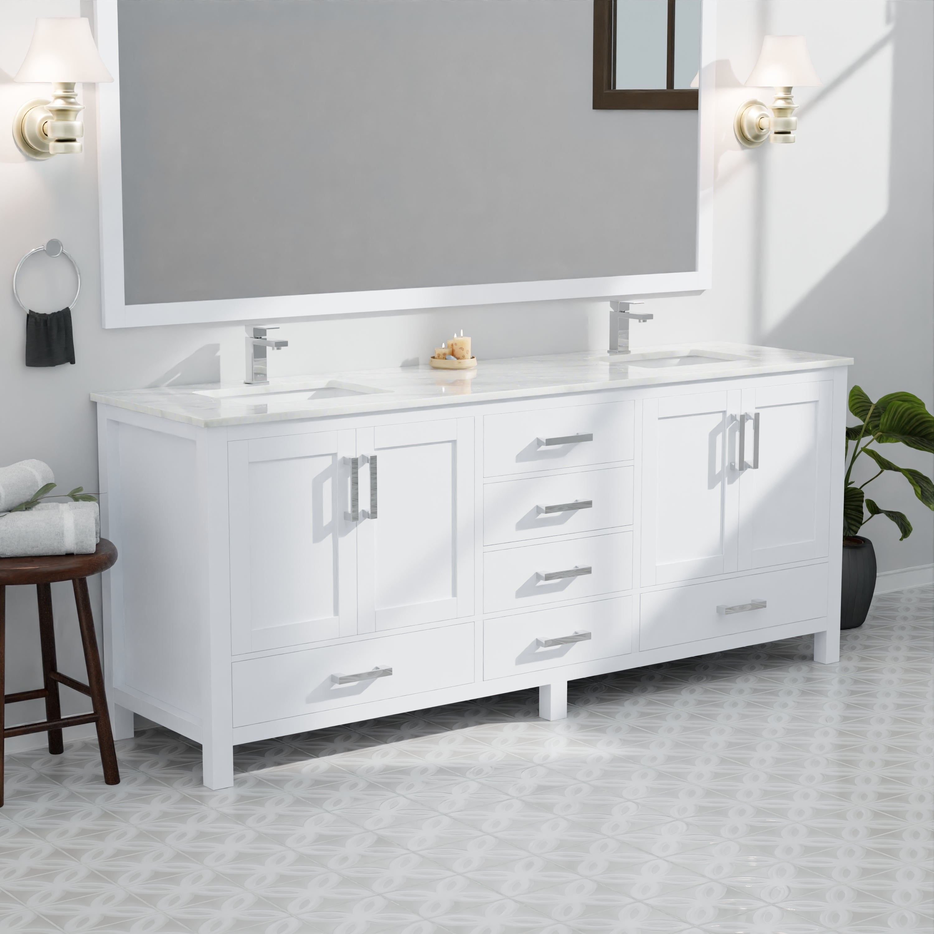Jacques 84 in. W x 22 in. D White Double Bath Vanity