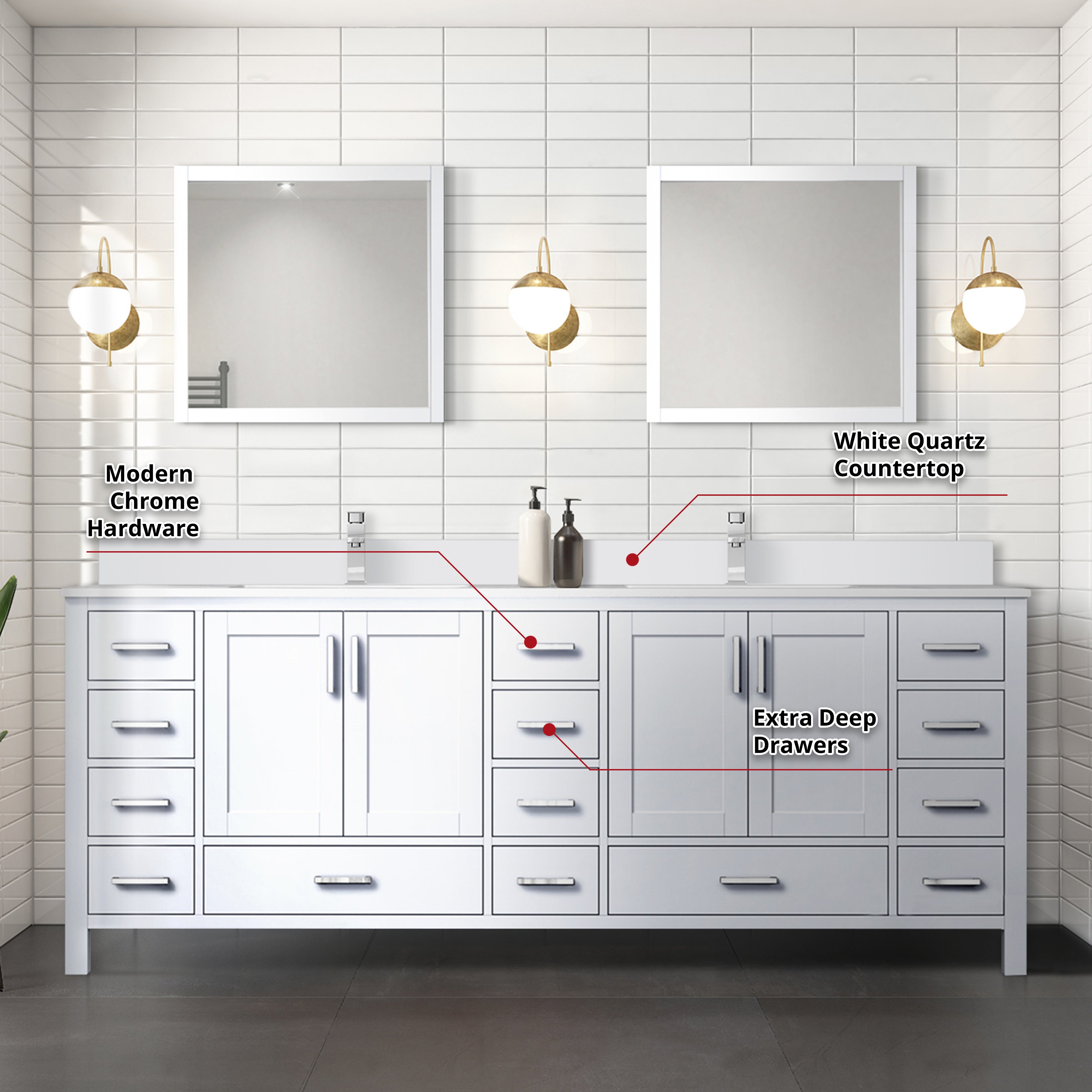Jacques 84 in. W x 22 in. D White Double Bath Vanity