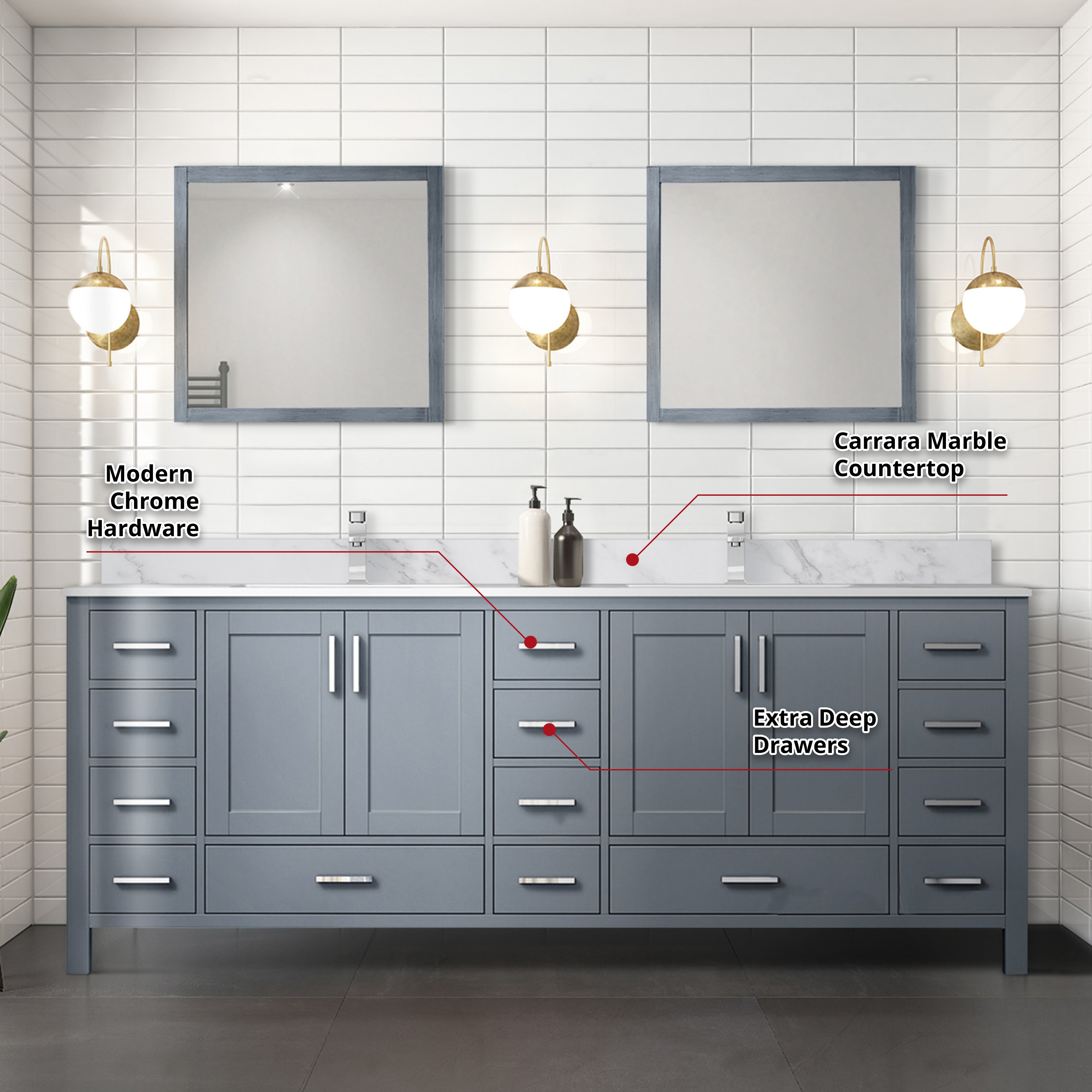 Jacques 84 in. W x 22 in. D Dark Grey Double Bath Vanity