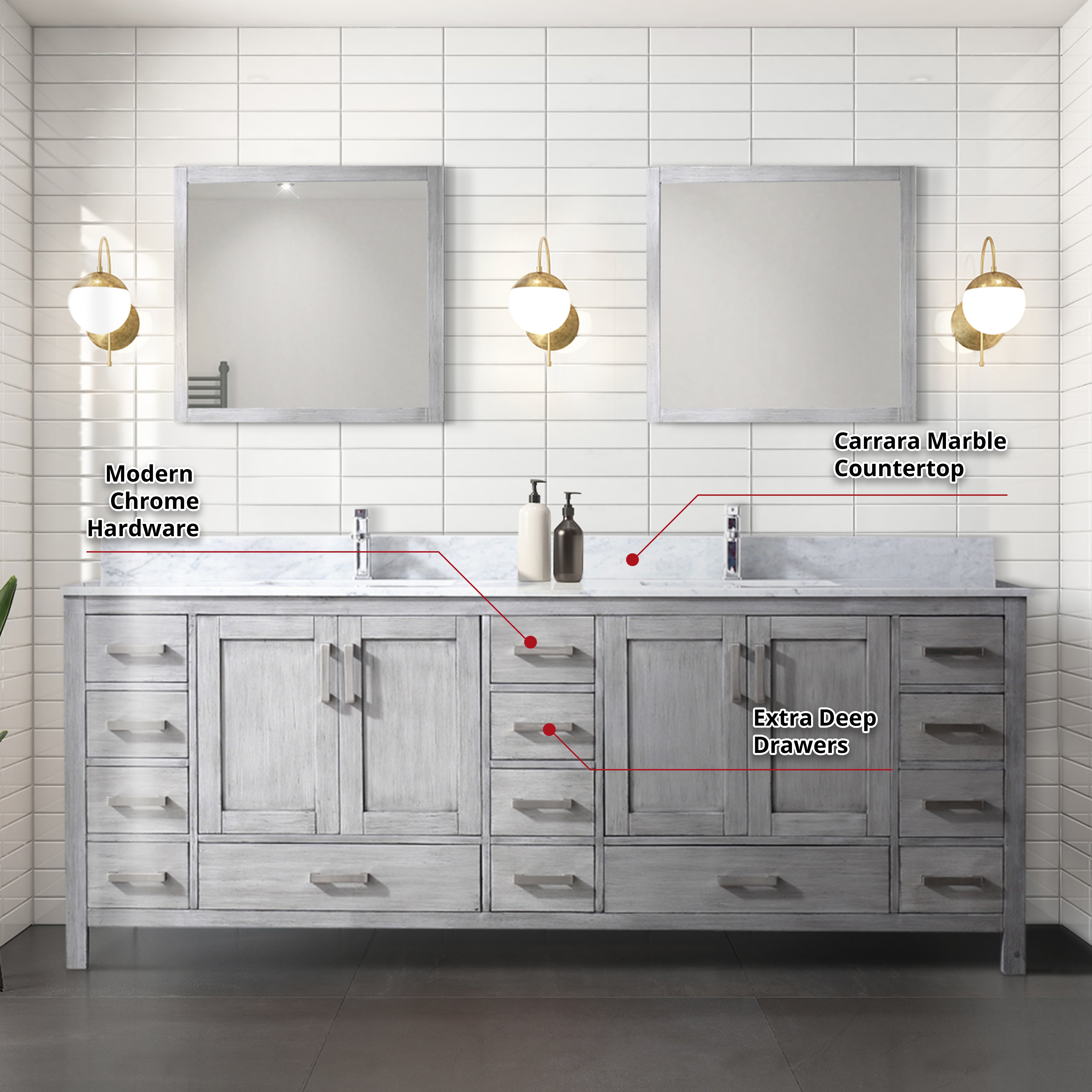 Jacques 84 in. W x 22 in. D Distressed Grey Double Bath Vanity