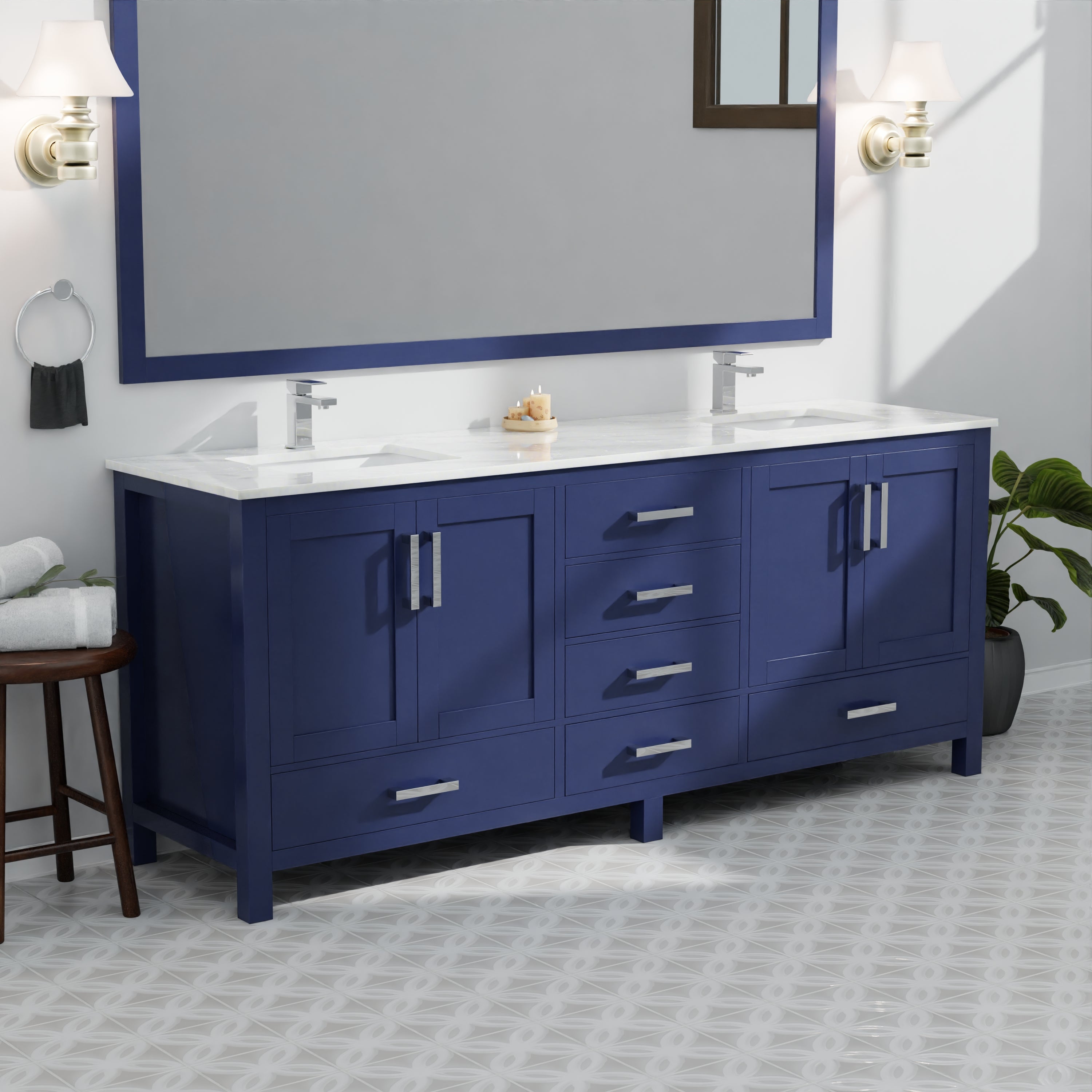 Jacques 84 in. W x 22 in. D Navy Blue Double Bath Vanity