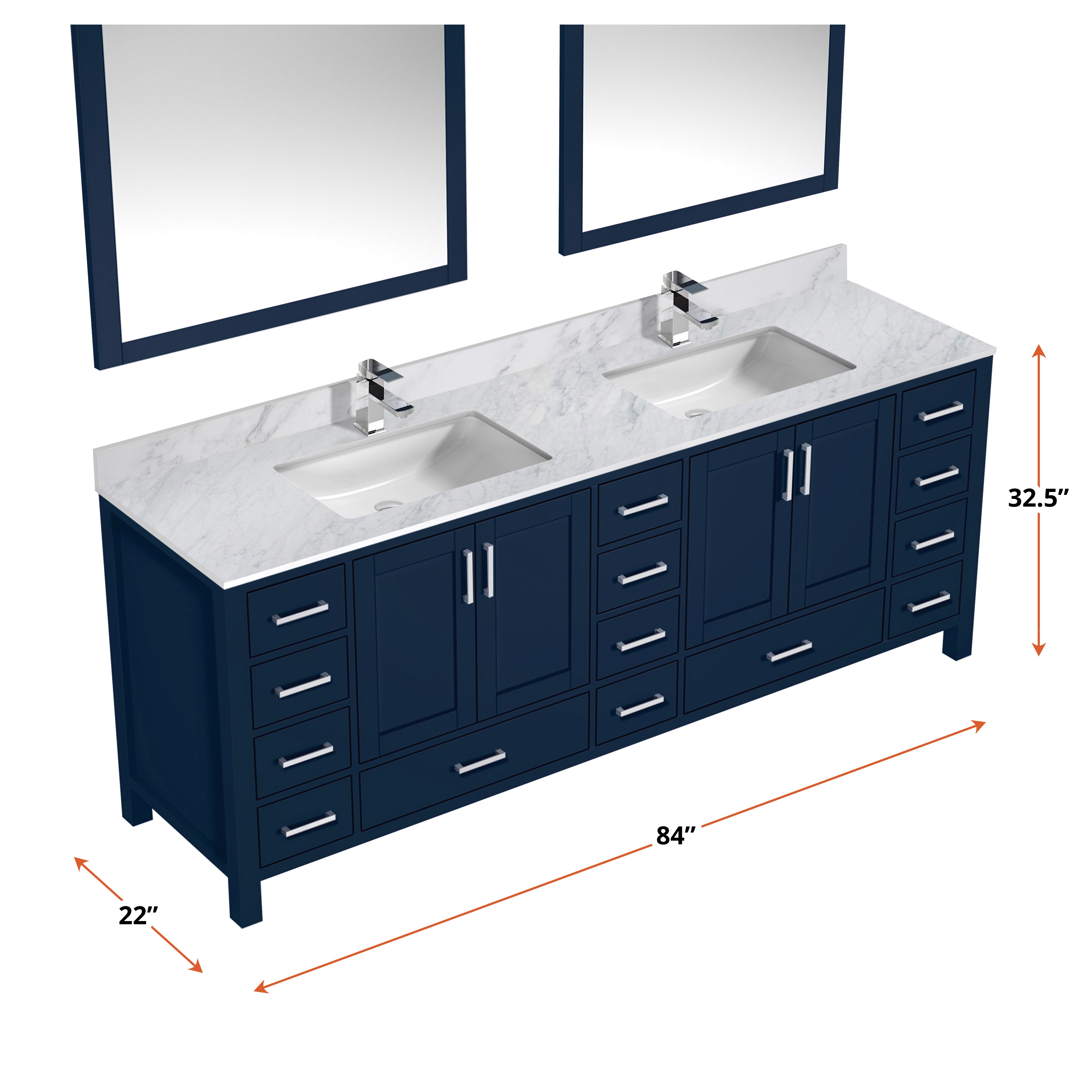Jacques 84 in. W x 22 in. D Navy Blue Double Bath Vanity